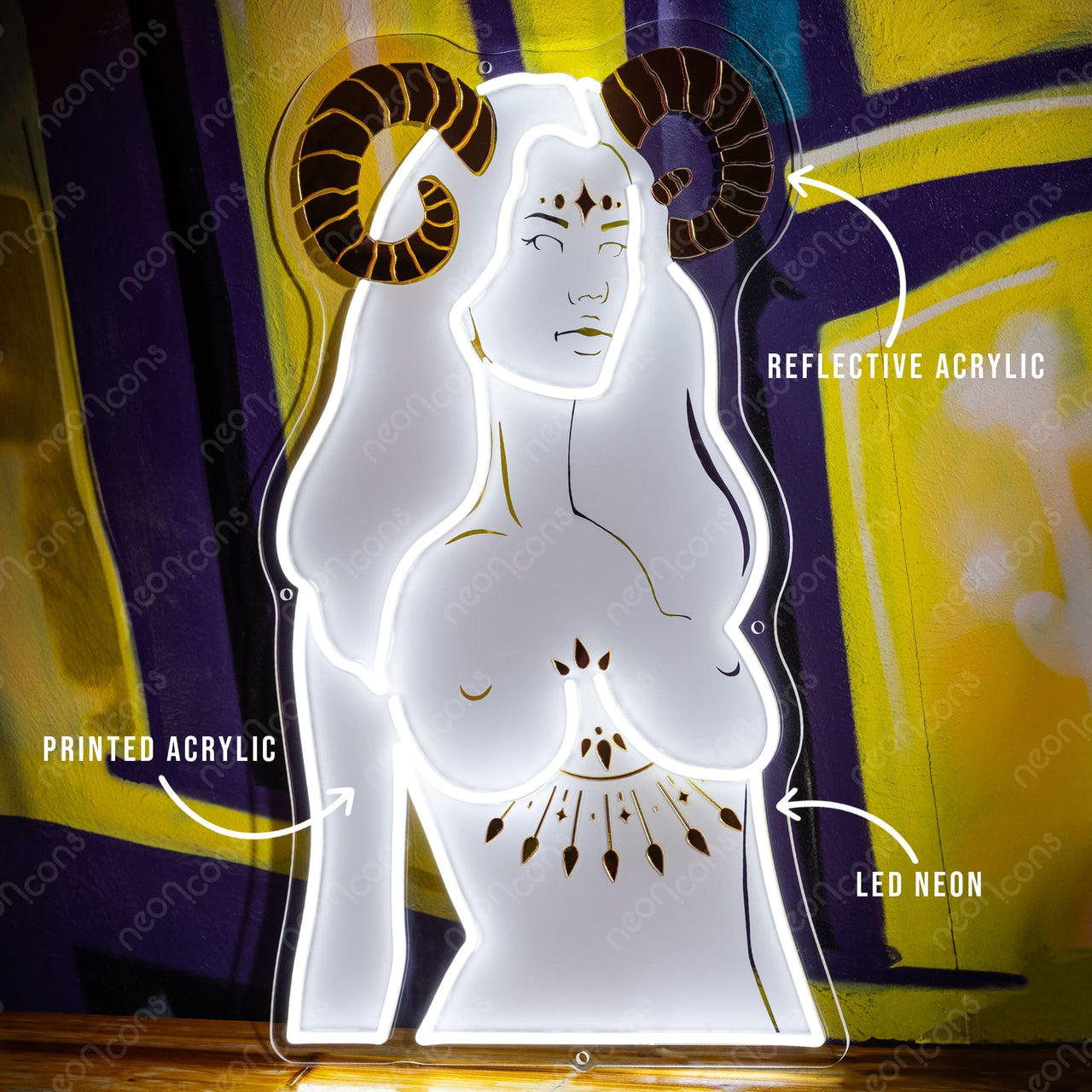 "Aquarius Goddess" LED Neon x Print x Reflective Acrylic by Neon Icons