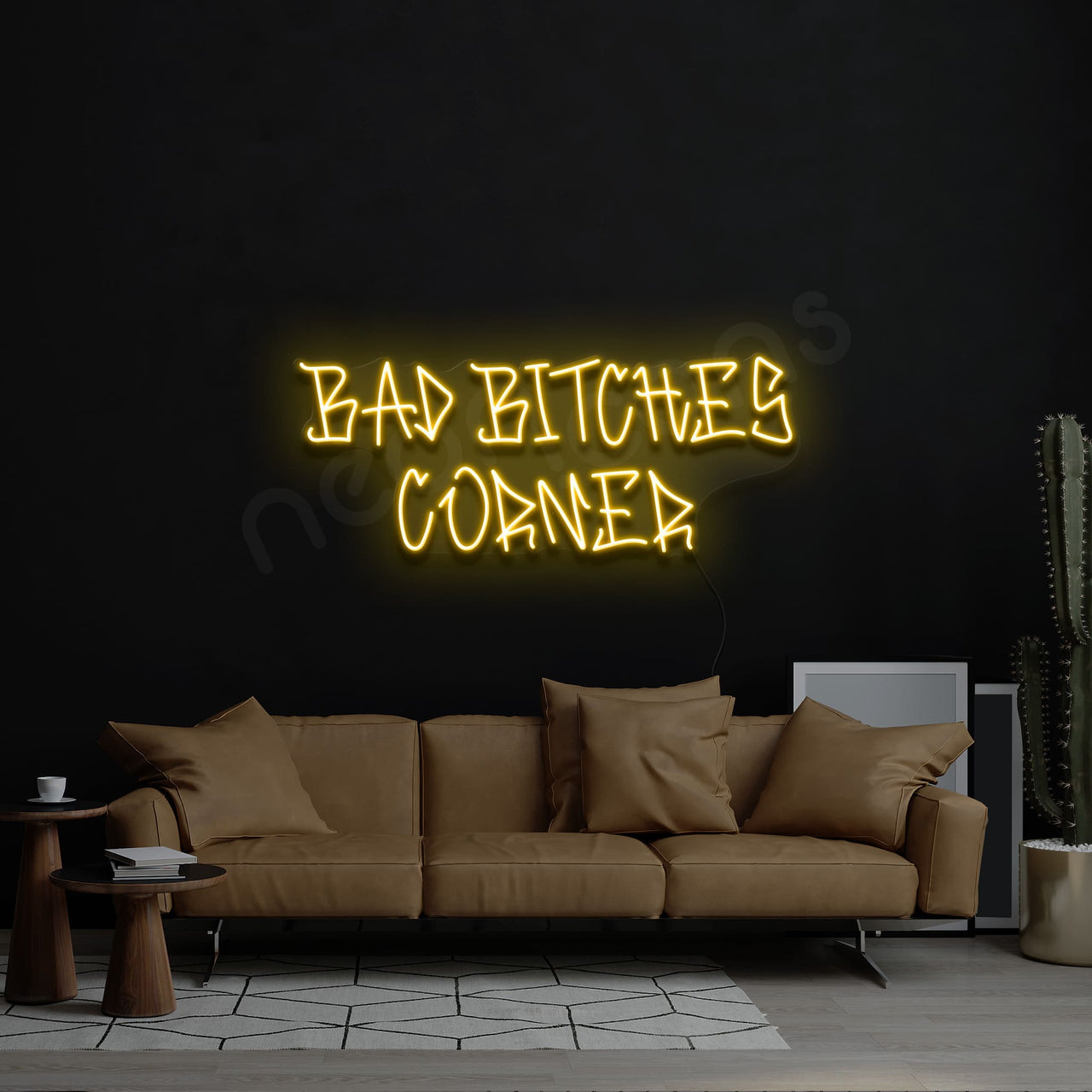 "Bad Bitches Corner" Neon Sign 60cm (2ft) / Yellow / LED by Neon Icons