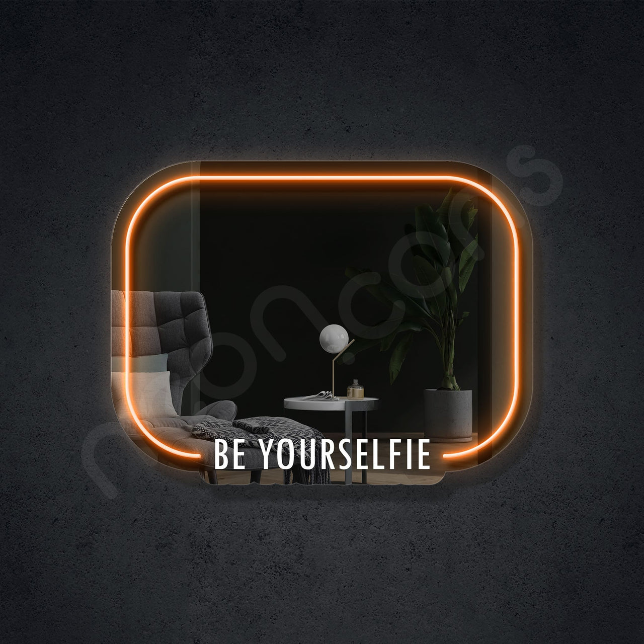 "Be Yourselfie" LED Neon x Acrylic Mirror 60cm (2ft) / Orange / LED Neon x Acrylic Mirror by Neon Icons