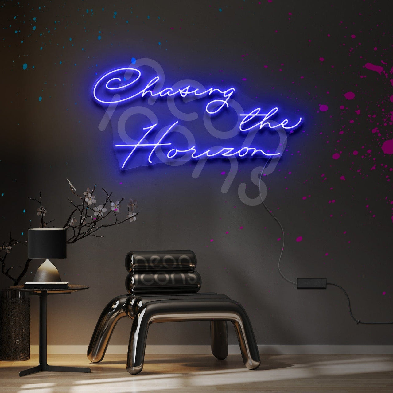 "Chasing the Horizon" Neon Sign 3ft x 1.5ft / Blue / LED Neon by Neon Icons