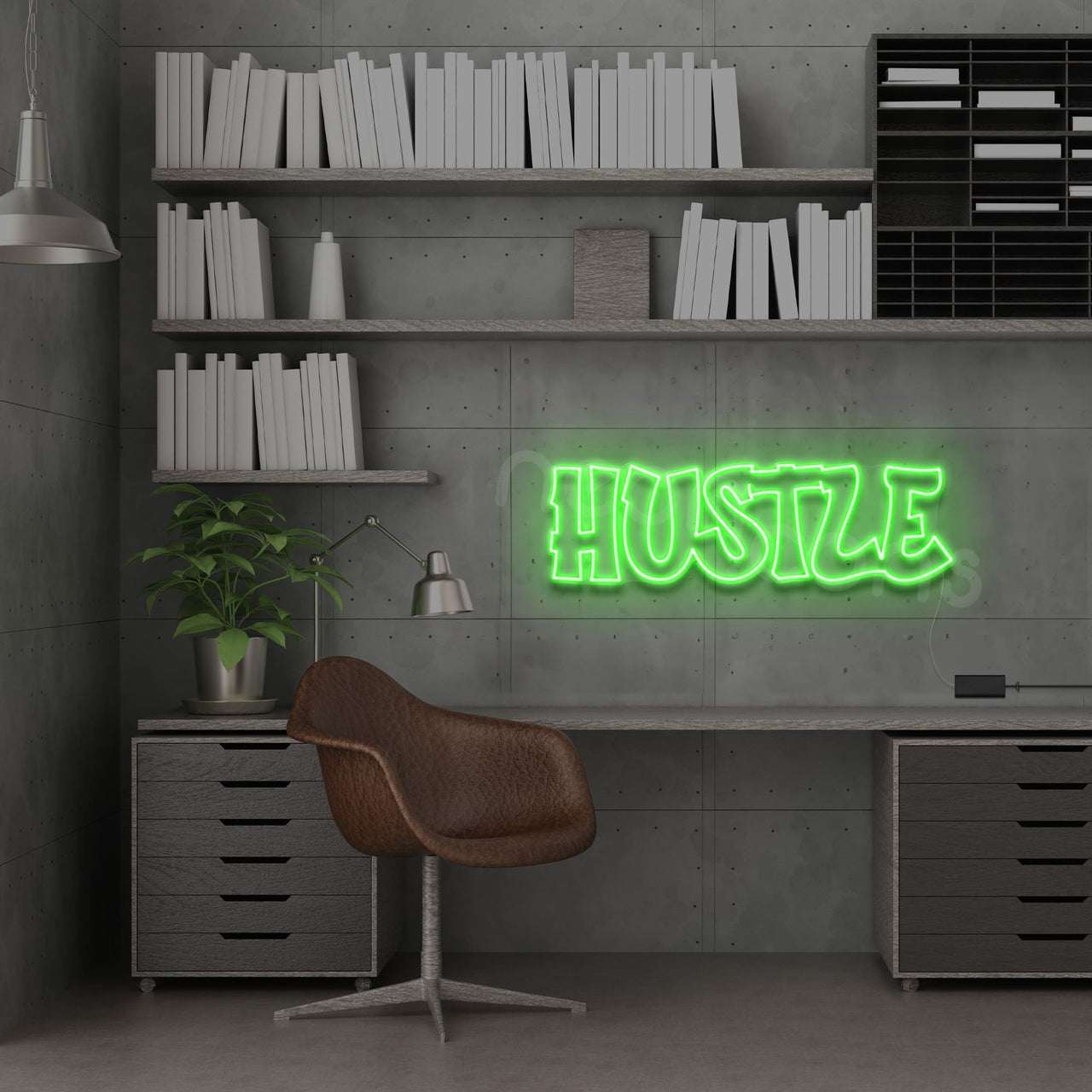 "Hustle" Neon Sign 60cm (2ft) / Green / LED by Neon Icons