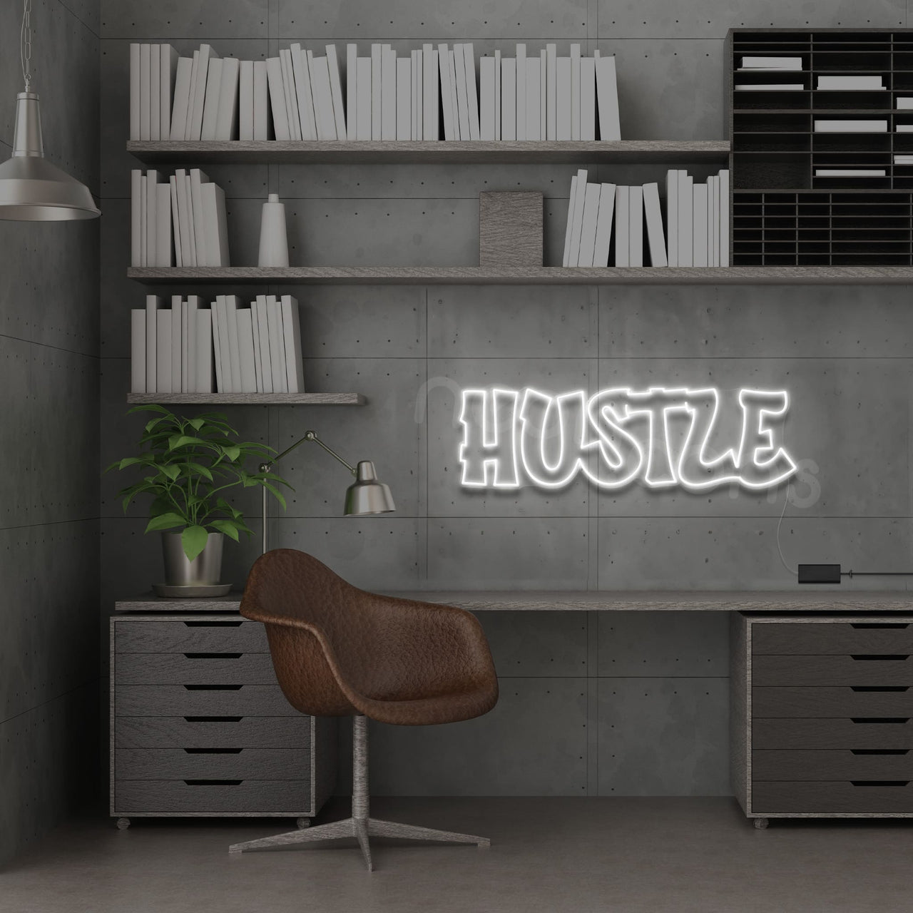 "Hustle" Neon Sign 60cm (2ft) / White / LED by Neon Icons