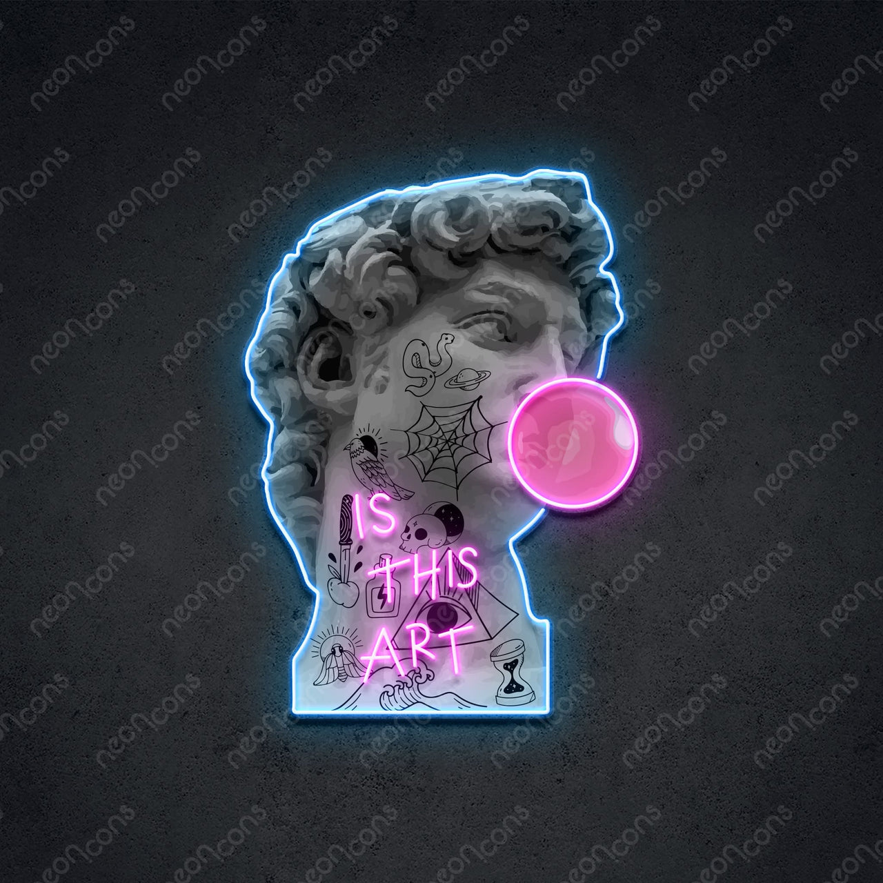 "Is This Art" LED Neon x Acrylic Artwork 60cm (2ft) / Black Line Tats / LED Neon x Acrylic Print by Neon Icons