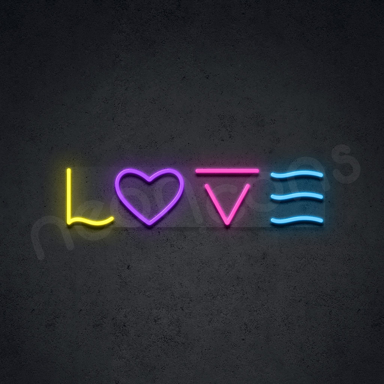 "L O V E" Multicolour Neon Sign 150cm (5ft) / Yellow & Purple & Pink & Ice Blue / LED by Neon Icons