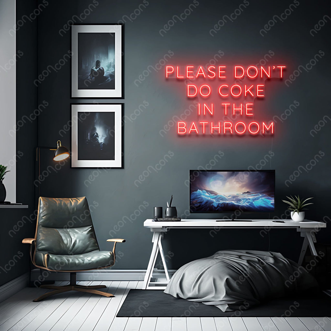 "Please Don't Do Coke In The Bathroom" LED Neon Sign by Neon Icons