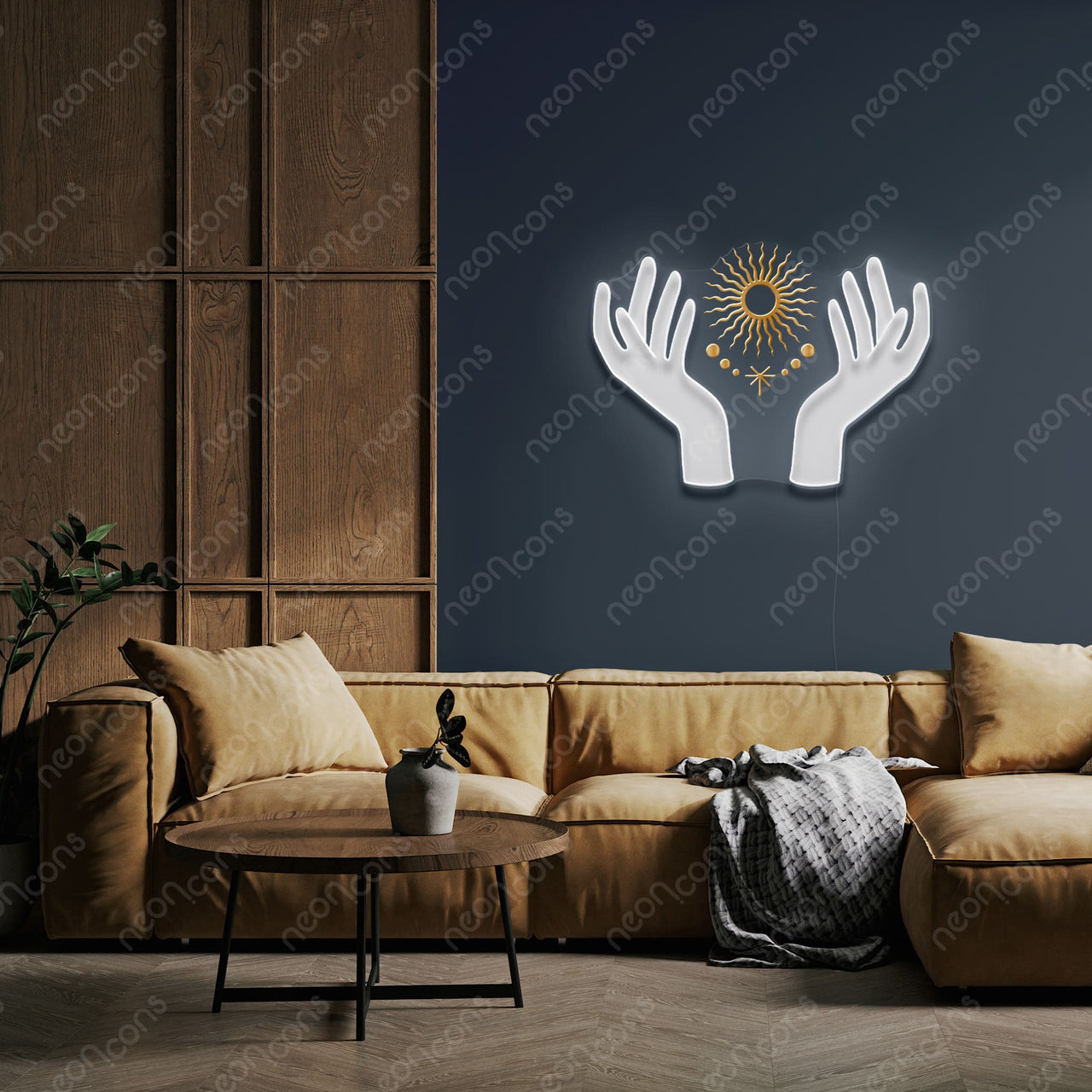 "Radiant Hands" LED Neon x Print x Reflective Acrylic by Neon Icons