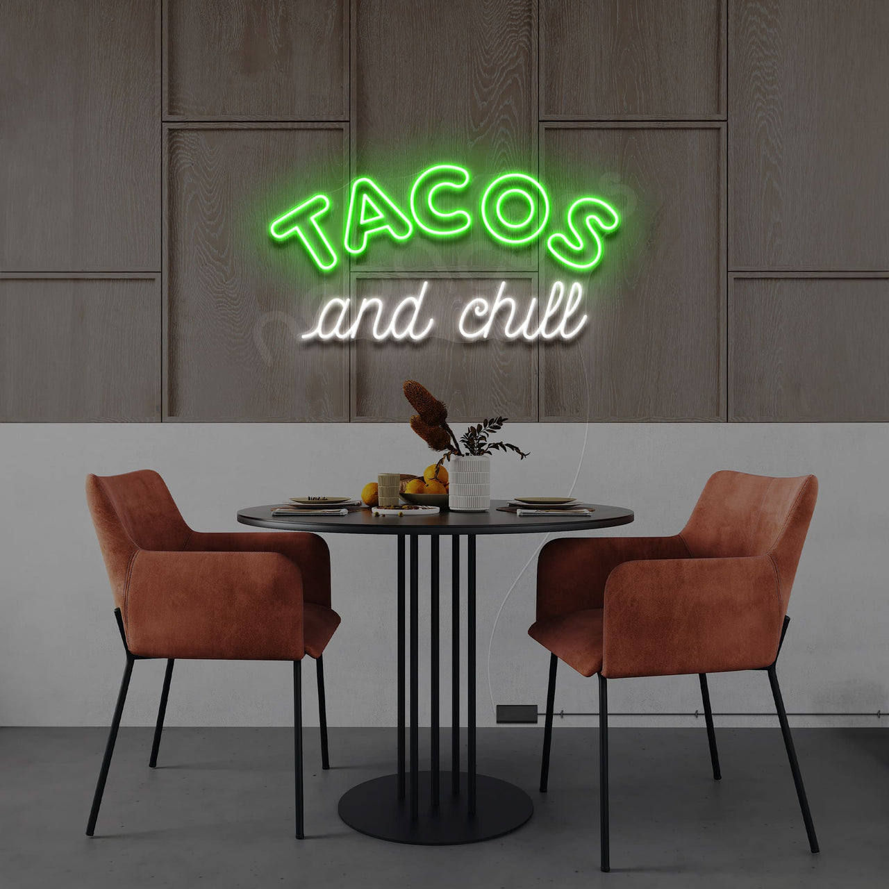 "Tacos and Chill" Neon Sign 60cm (2ft) / Green / LED by Neon Icons