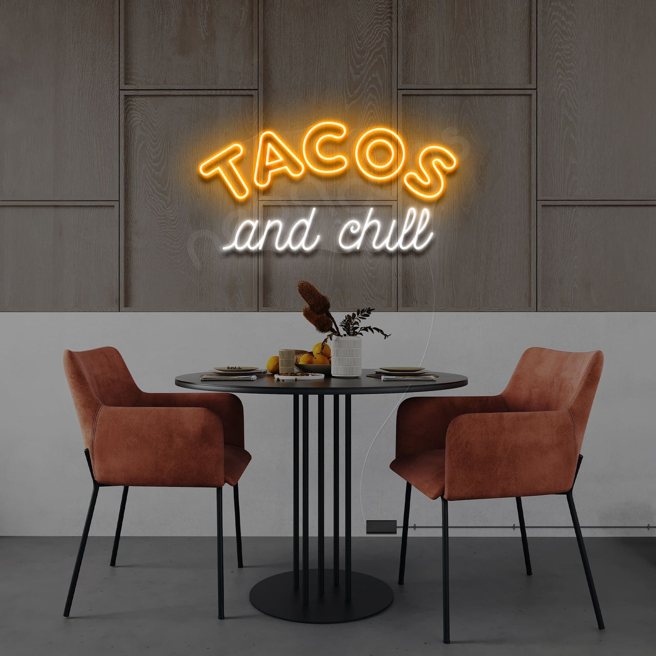 "Tacos and Chill" Neon Sign 60cm (2ft) / Orange / LED by Neon Icons