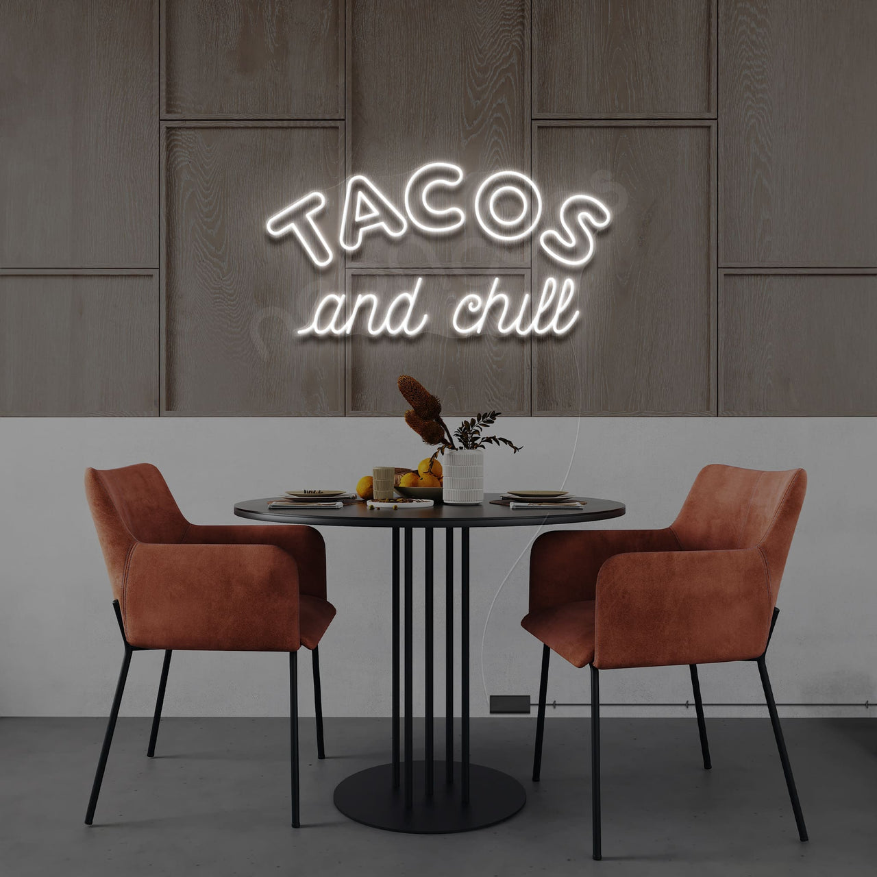 "Tacos and Chill" Neon Sign 60cm (2ft) / White / LED by Neon Icons