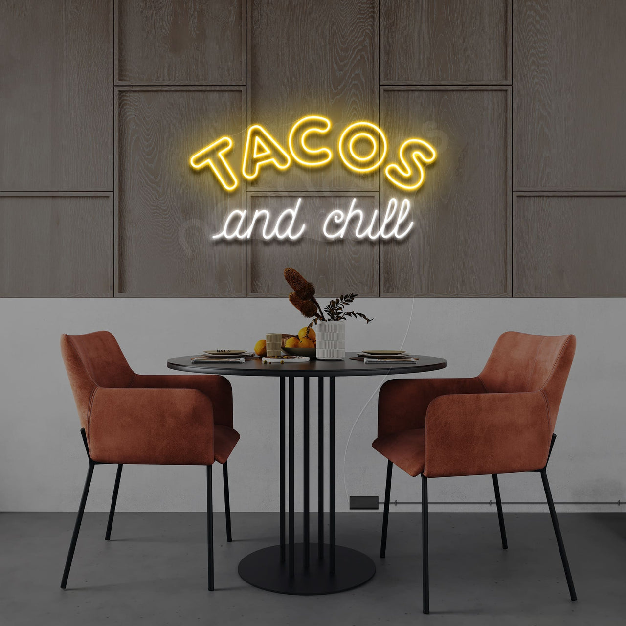"Tacos and Chill" Neon Sign 60cm (2ft) / Yellow / LED by Neon Icons