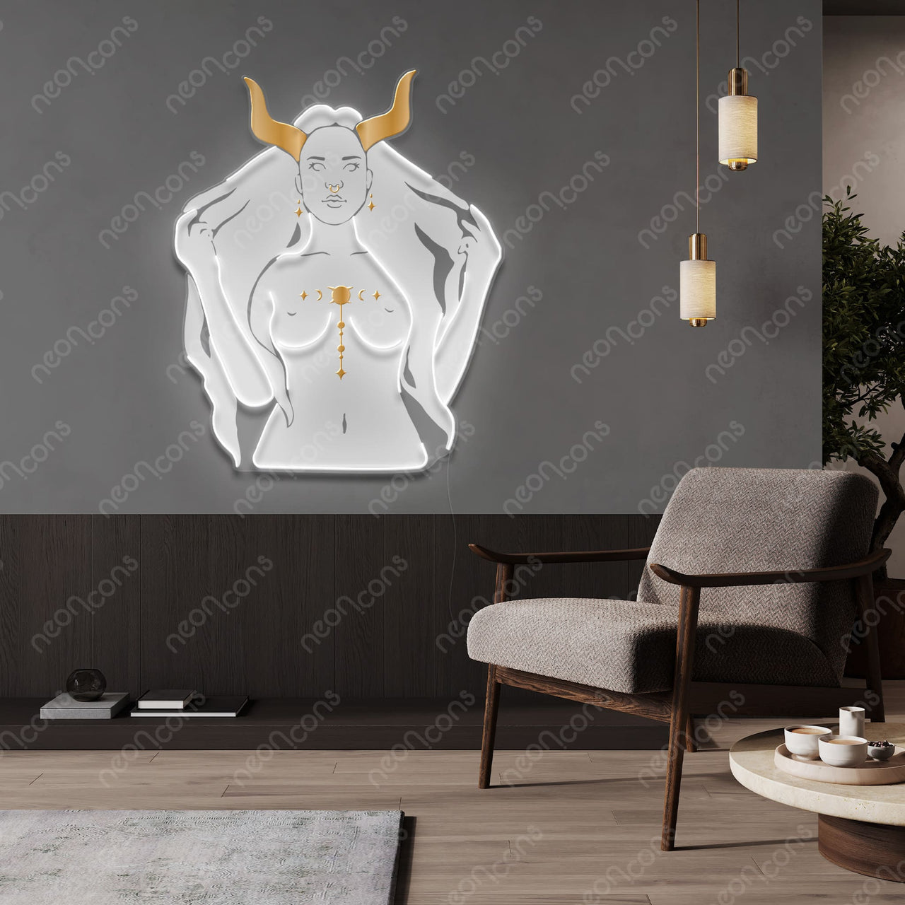 "Taurus Goddess" LED Neon x Print x Reflective Acrylic by Neon Icons