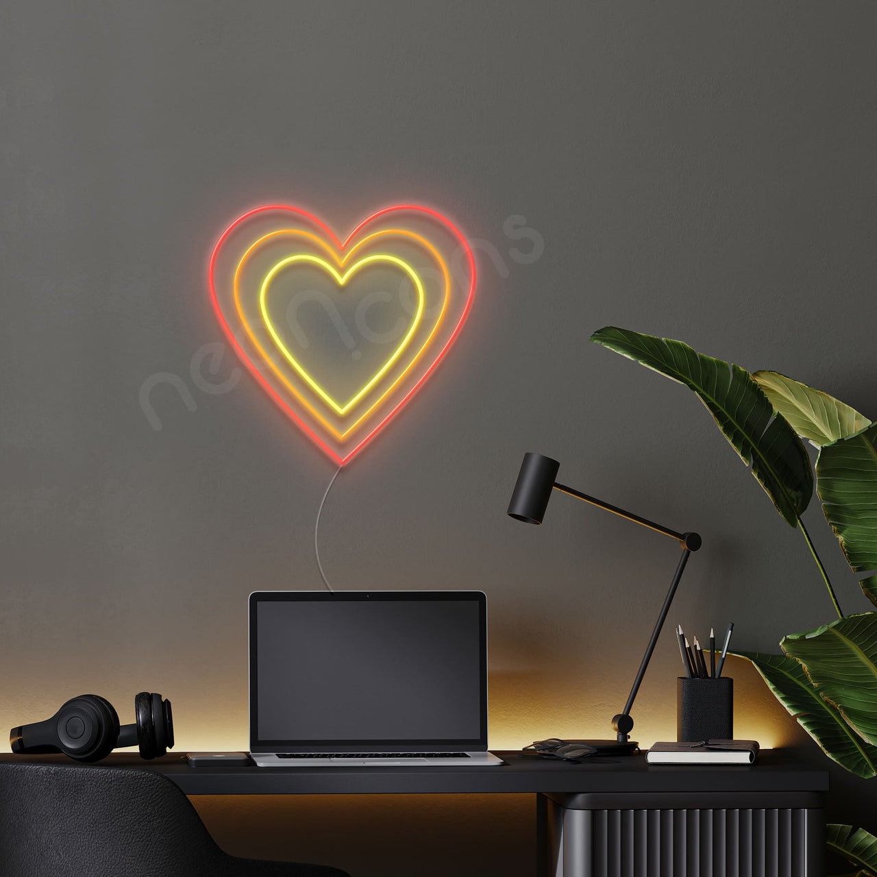 "Triple Hearts" Multicolour Neon Sign by Neon Icons