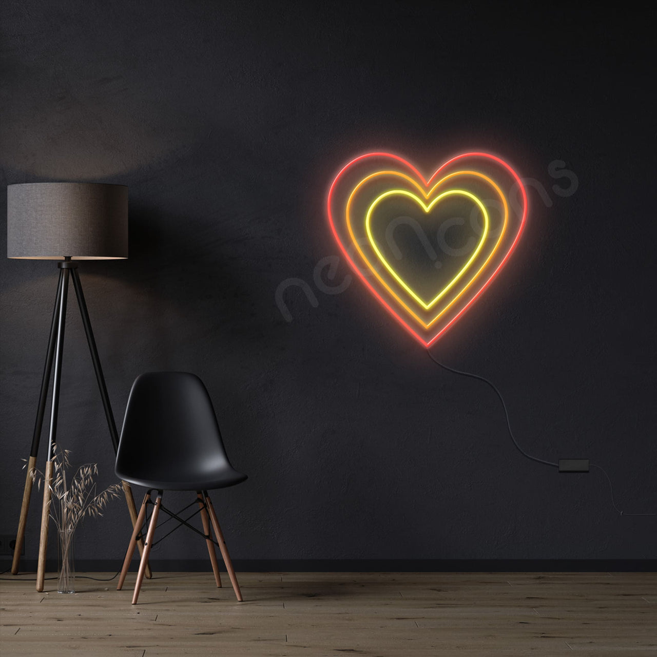 "Triple Hearts" Multicolour Neon Sign by Neon Icons