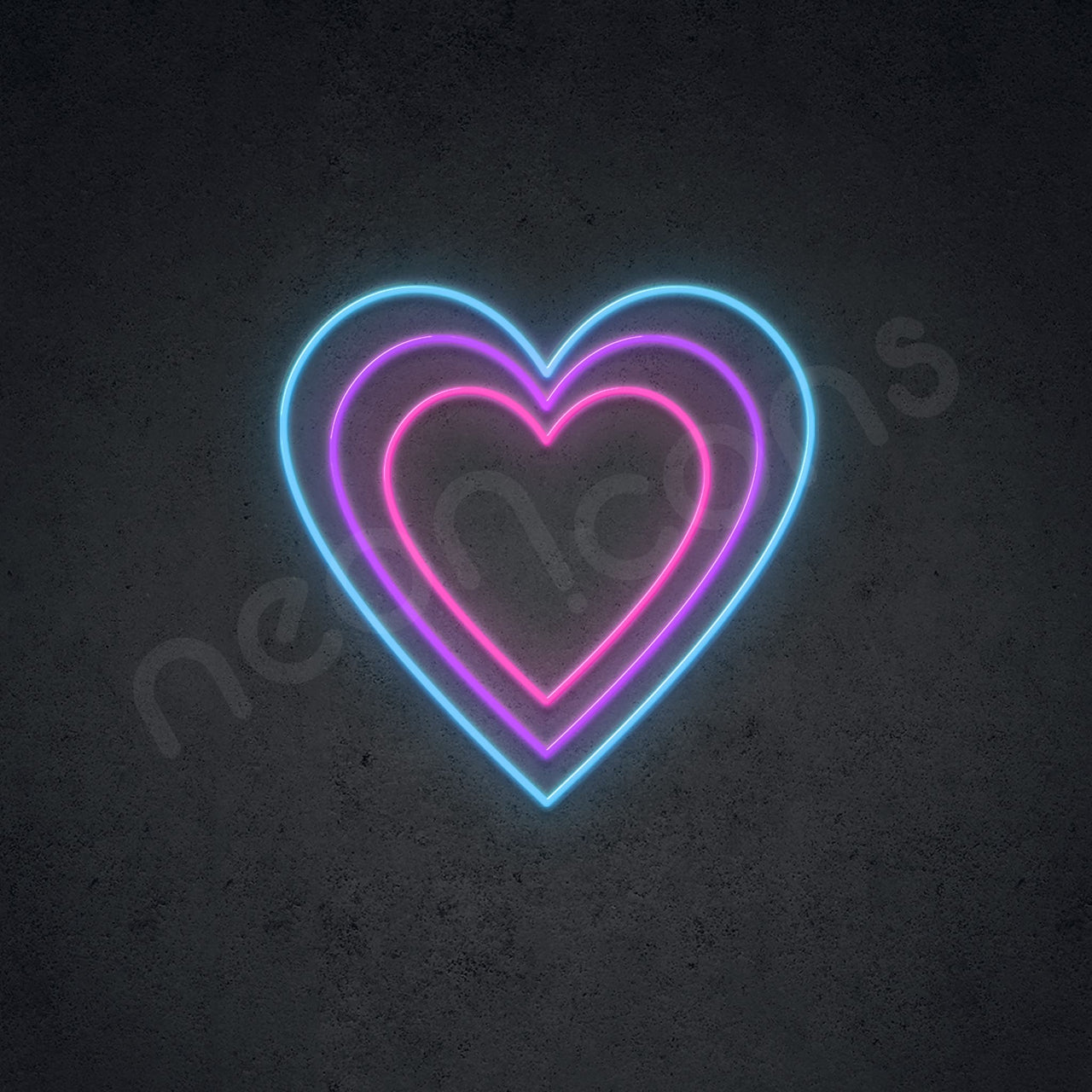 "Triple Hearts" Multicolour Neon Sign 60cm (2ft) / Ice Blue & Purple & Pink / LED by Neon Icons