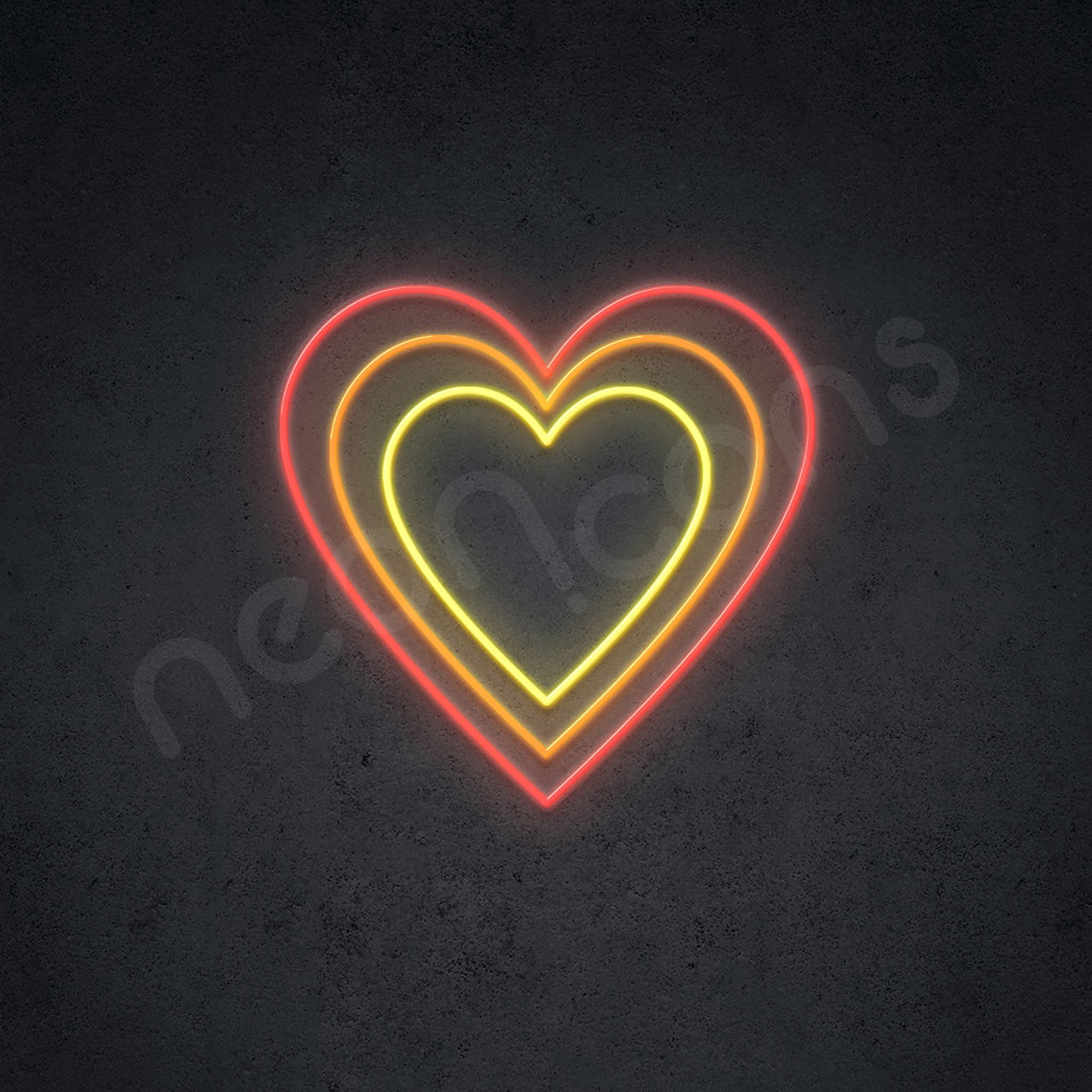 "Triple Hearts" Multicolour Neon Sign 60cm (2ft) / Red & Orange & Yellow / LED by Neon Icons