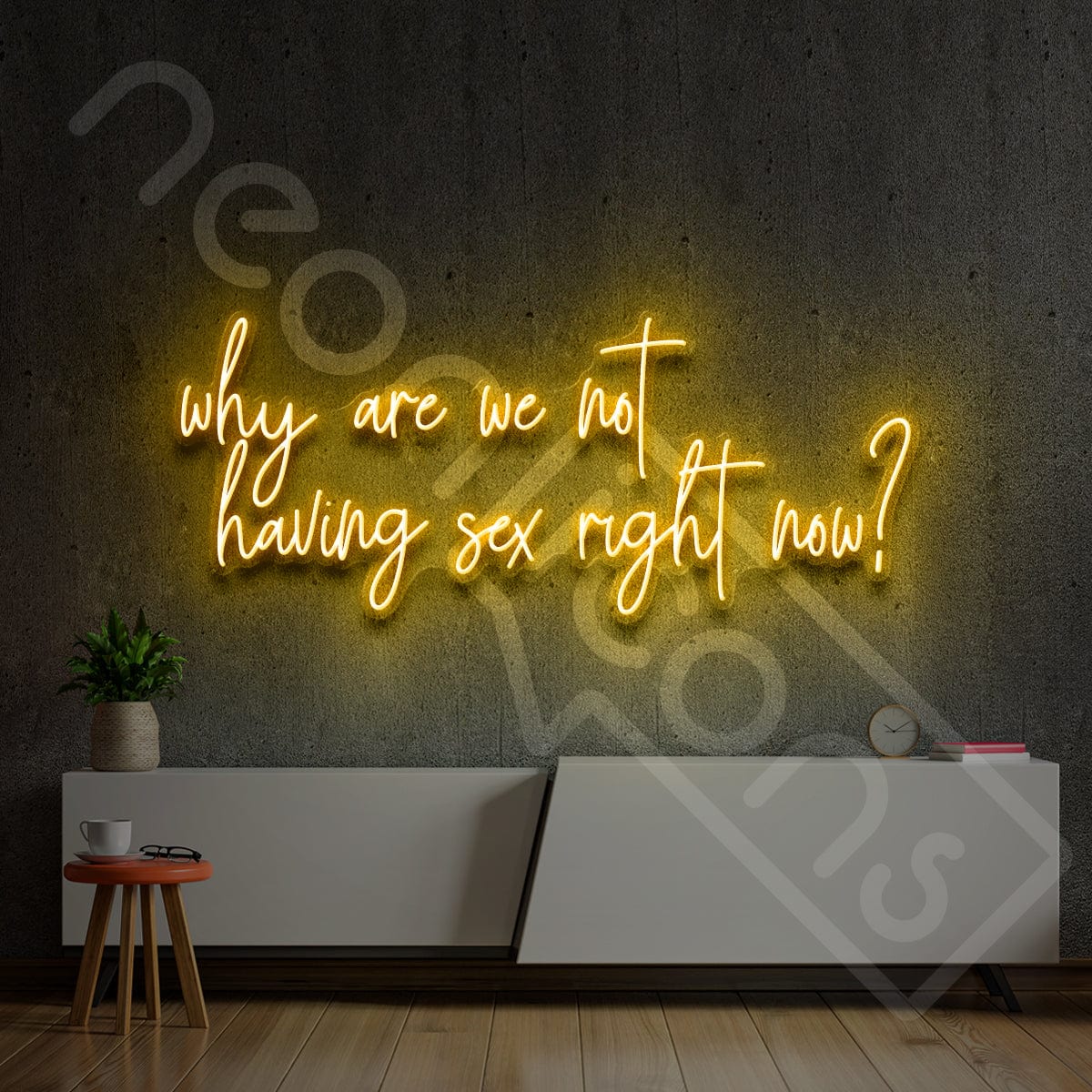 "Why Are We Not Having Sex Right Now?" Neon Sign 3ft x 1.45ft / Yellow / LED Neon by Neon Icons