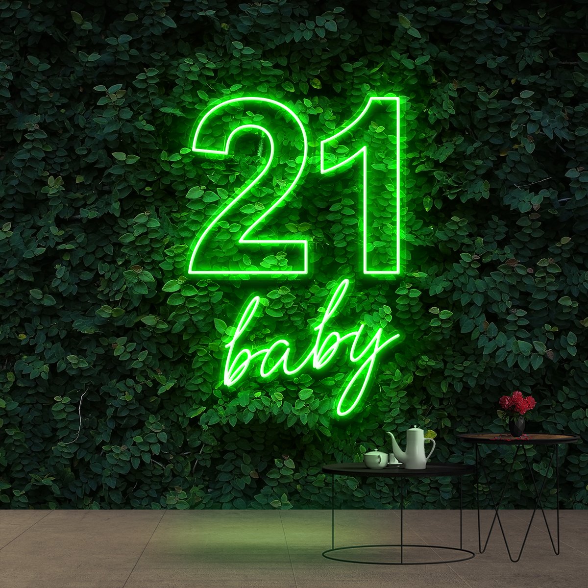 "21 Baby" Birthday Neon Sign 60cm (2ft) / Green / Cut to Shape by Neon Icons