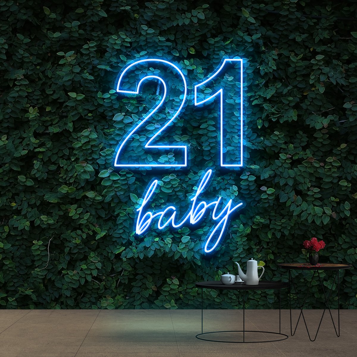 "21 Baby" Birthday Neon Sign 60cm (2ft) / Ice Blue / Cut to Shape by Neon Icons
