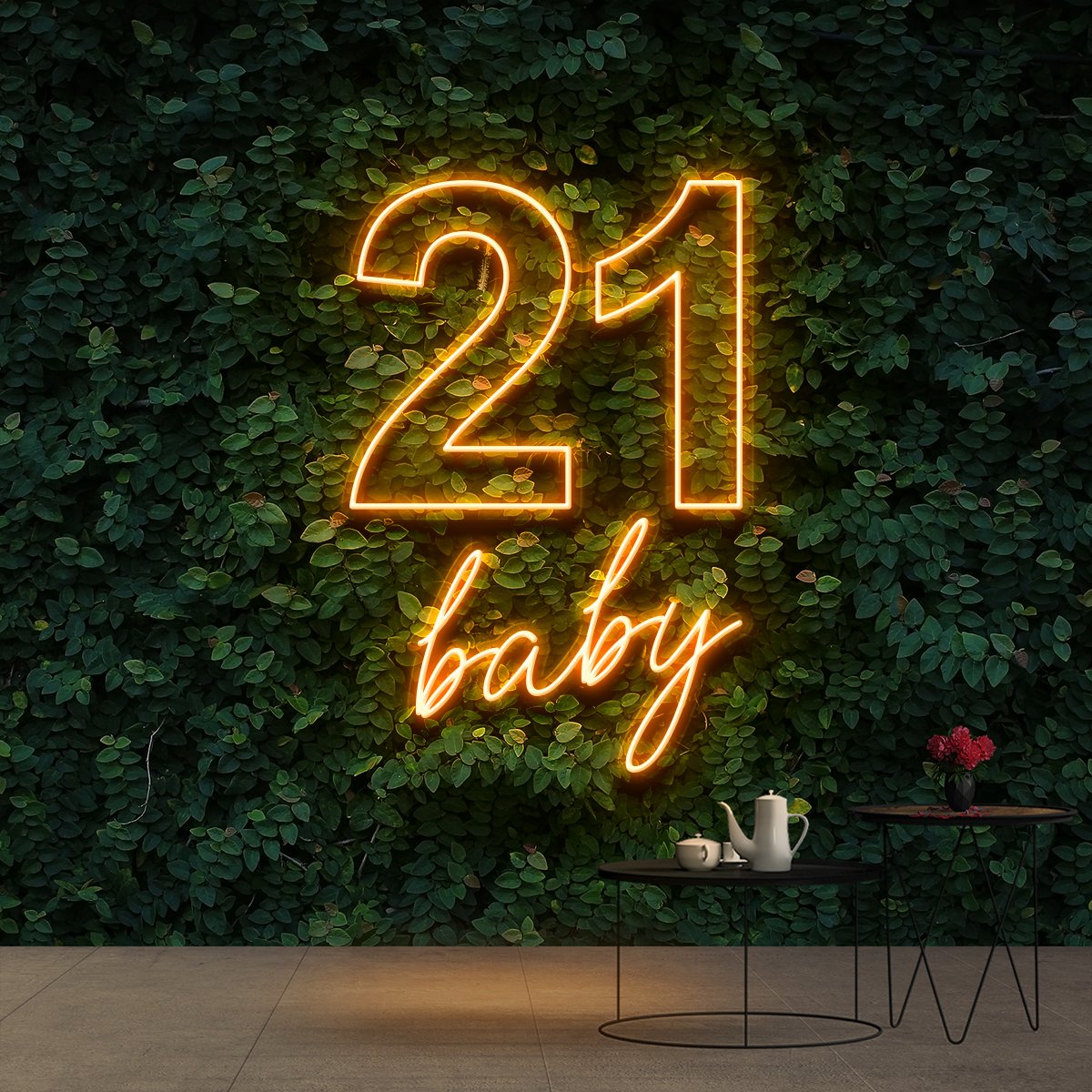 "21 Baby" Birthday Neon Sign 60cm (2ft) / Orange / Cut to Shape by Neon Icons