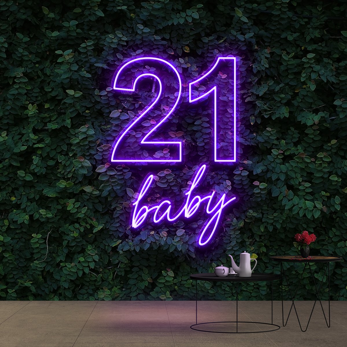 "21 Baby" Birthday Neon Sign 60cm (2ft) / Purple / Cut to Shape by Neon Icons