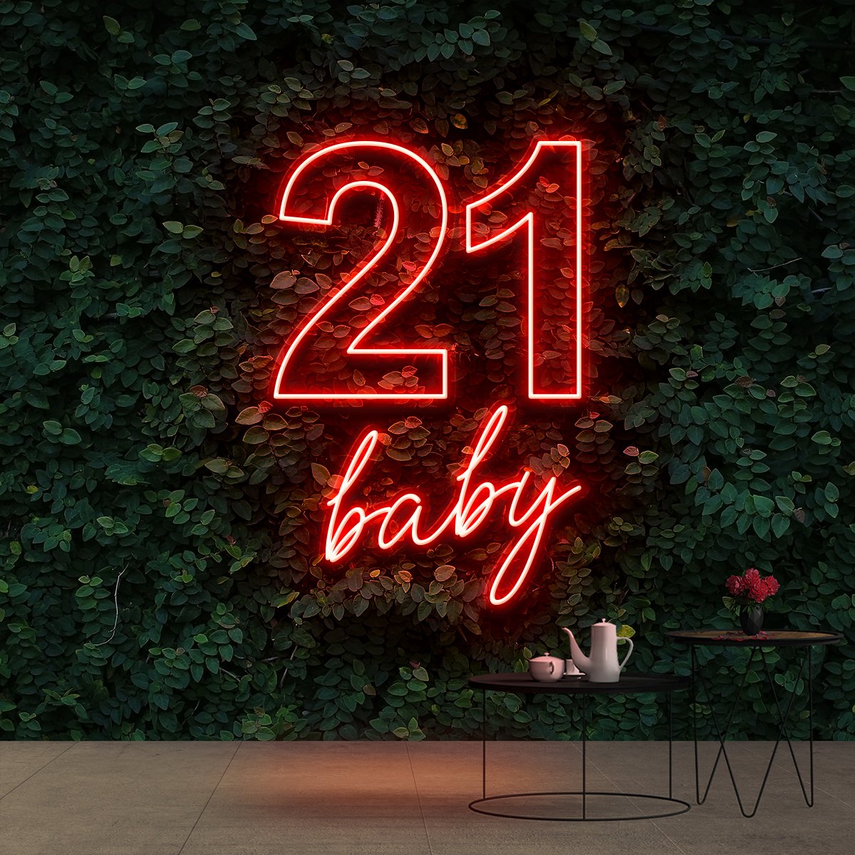 "21 Baby" Birthday Neon Sign 60cm (2ft) / Red / Cut to Shape by Neon Icons