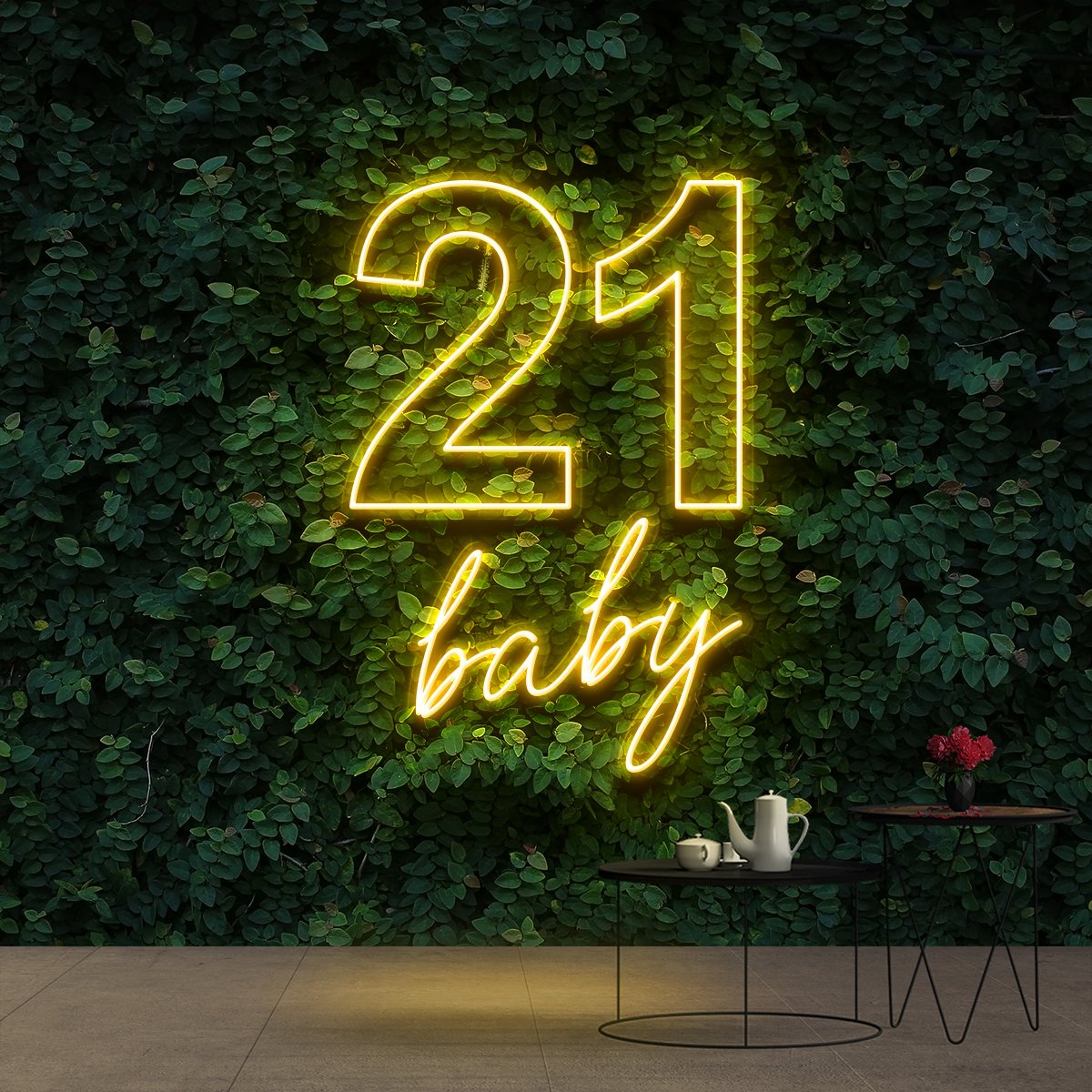 "21 Baby" Birthday Neon Sign 60cm (2ft) / Yellow / Cut to Shape by Neon Icons