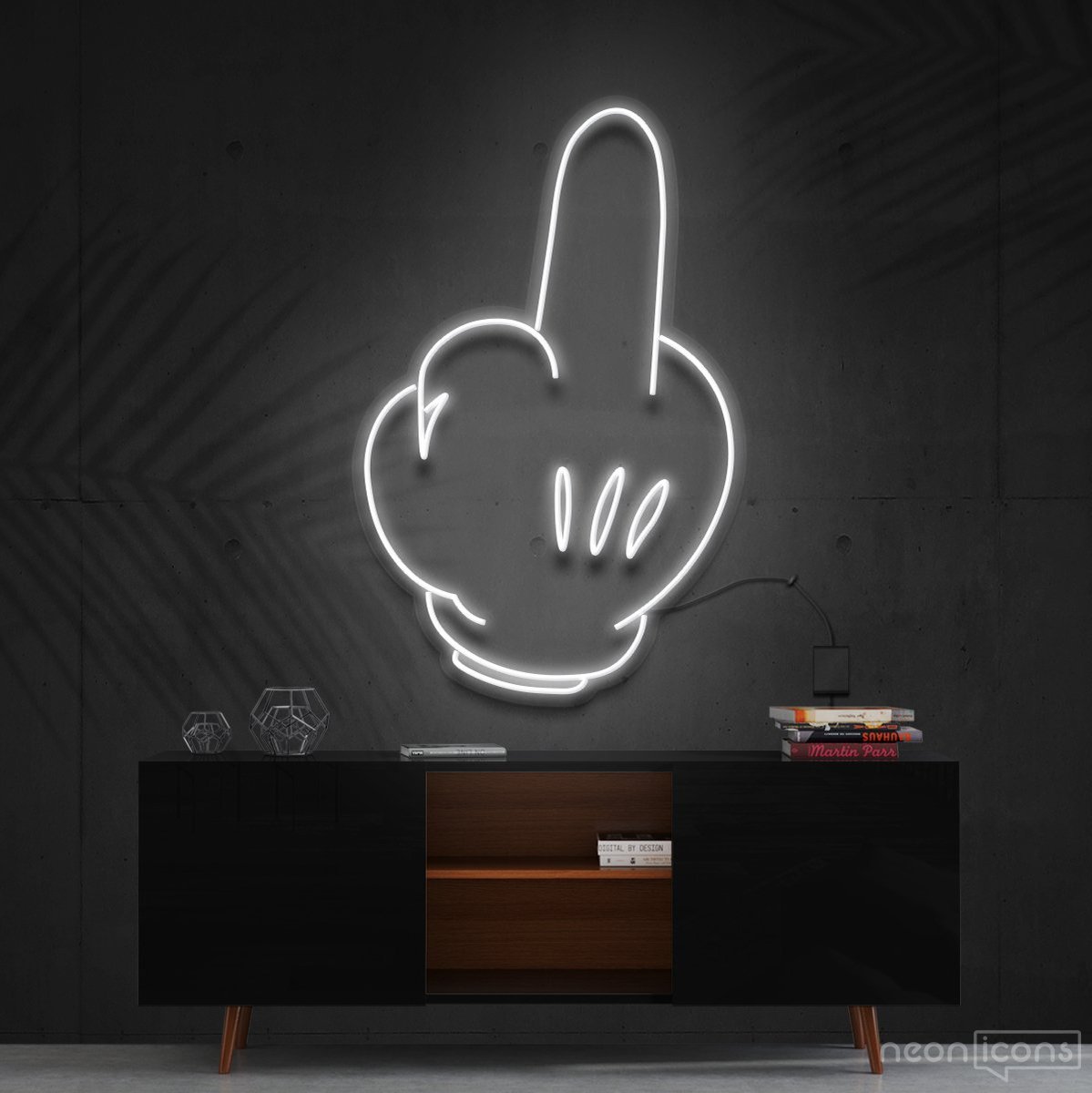 "Bad Attitude" Mickey Neon Sign 60cm (2ft) / White / Cut to Shape by Neon Icons