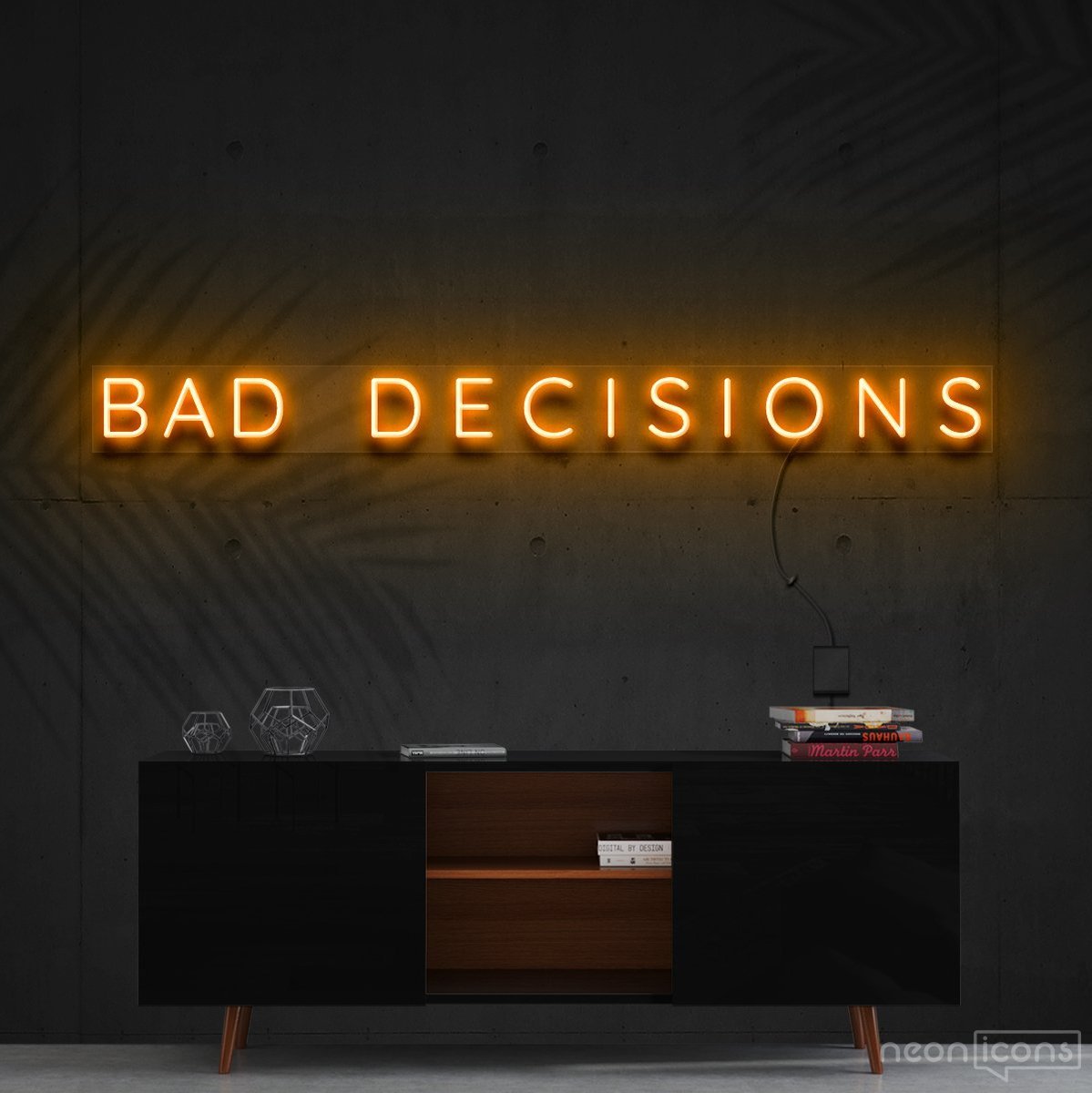 "Bad Decisions" Neon Sign 120cm (4ft) / Orange / Cut to Shape by Neon Icons