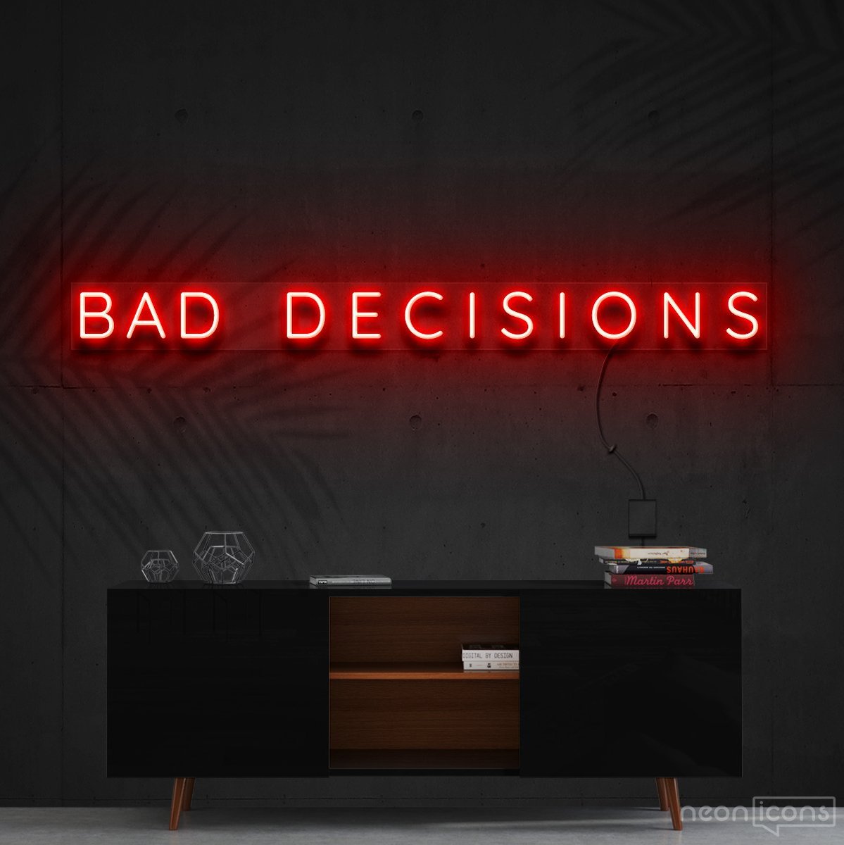 "Bad Decisions" Neon Sign 120cm (4ft) / Red / Cut to Shape by Neon Icons