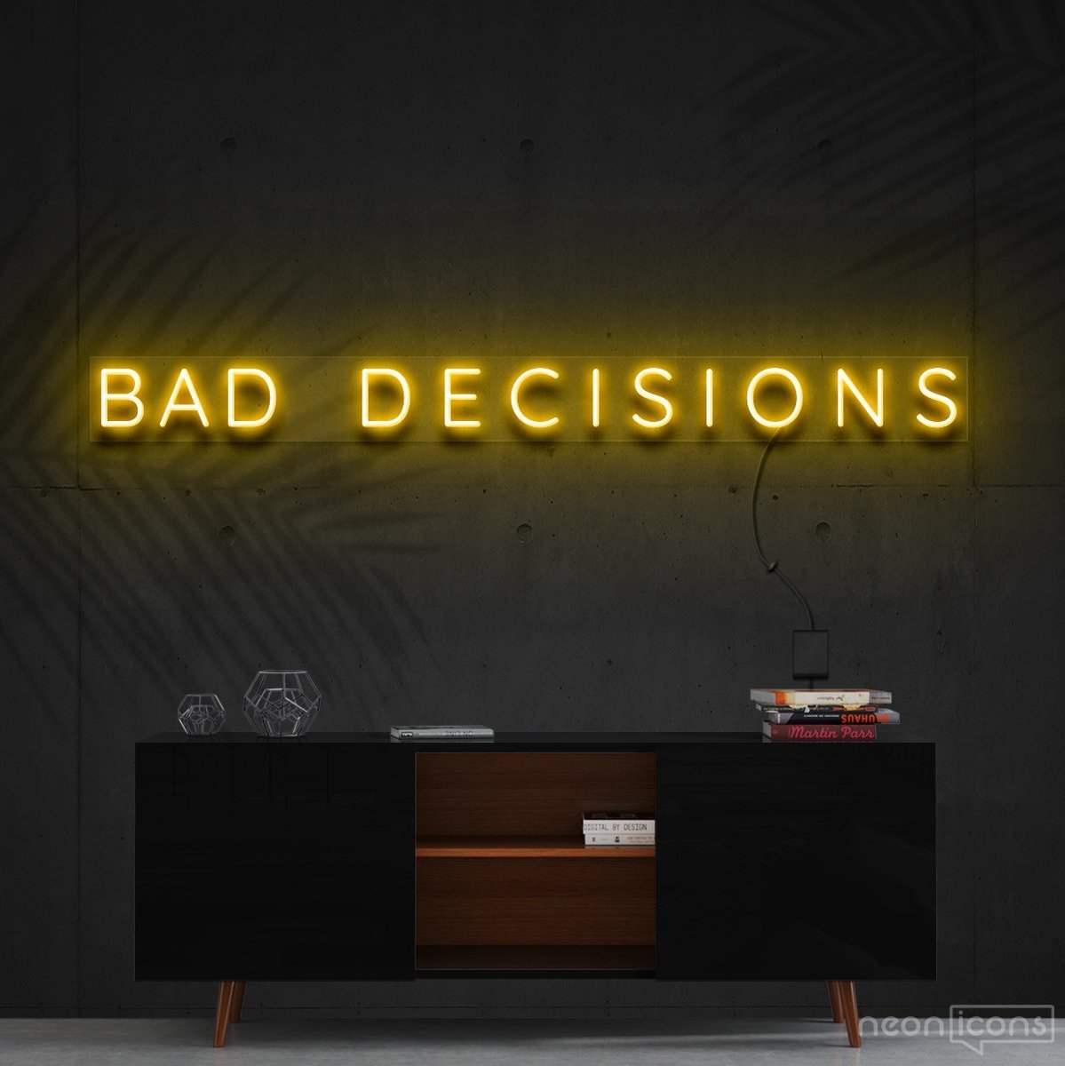 "Bad Decisions" Neon Sign 120cm (4ft) / Yellow / Cut to Shape by Neon Icons