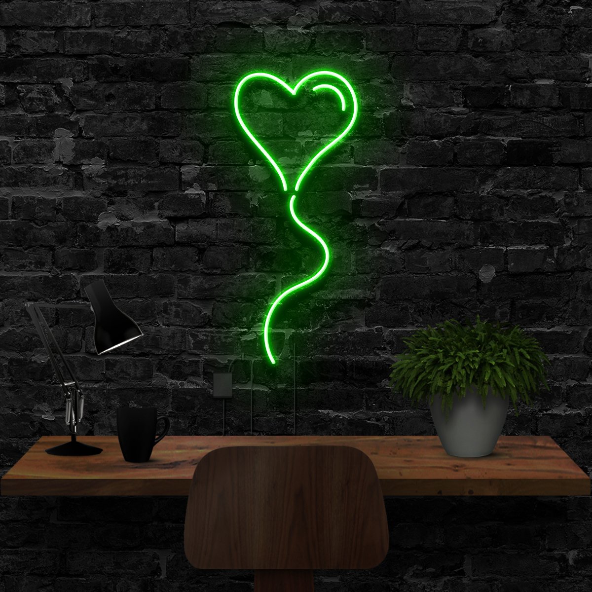 "Balloon Heart" Neon Sign 40cm (1.3ft) / Green / LED Neon by Neon Icons