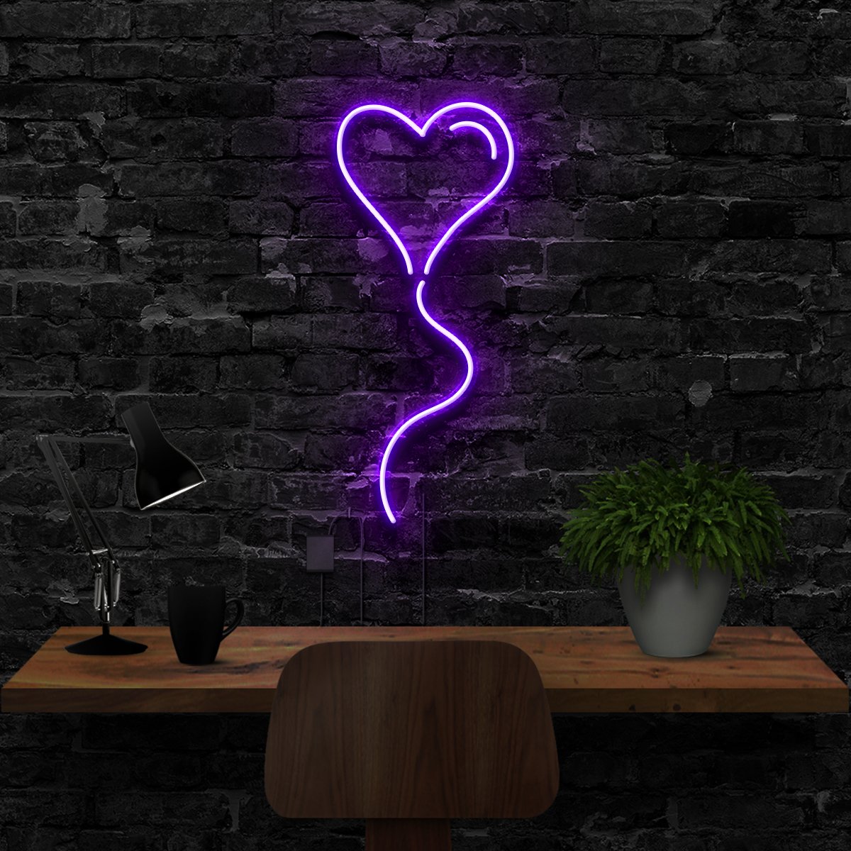 "Balloon Heart" Neon Sign 40cm (1.3ft) / Purple / LED Neon by Neon Icons