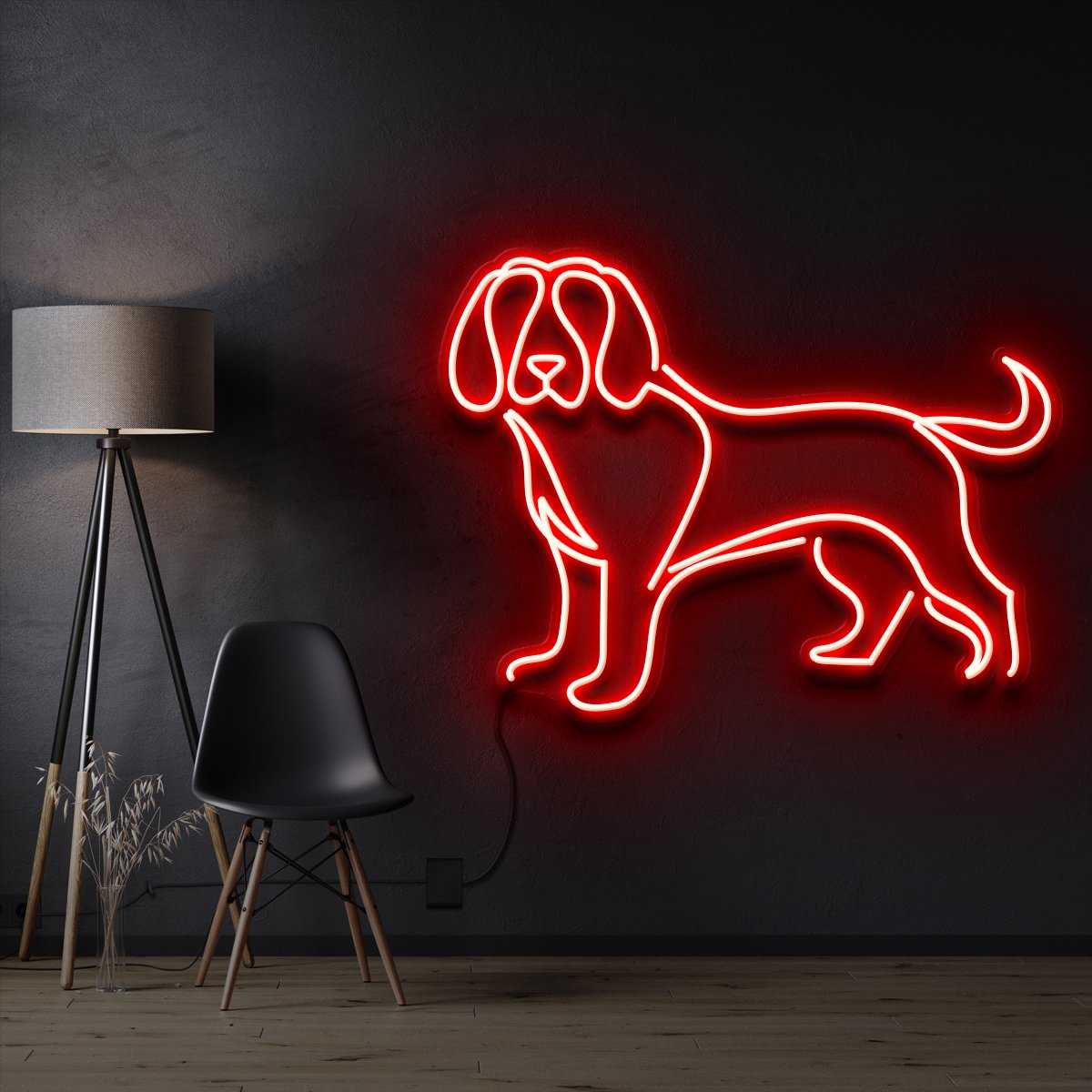 "Beagle" Pet Neon Sign 60cm / Red / Cut to Shape by Neon Icons