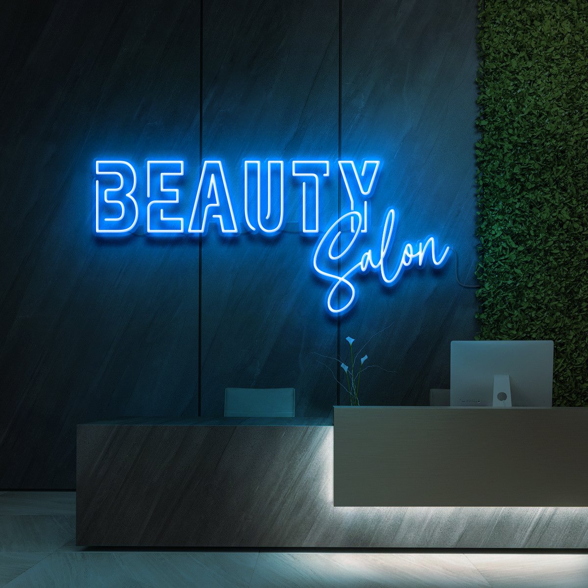 "Beauty Salon" Neon Sign for Beauty Salons & Cosmetic Studios 90cm (3ft) / Ice Blue / LED Neon by Neon Icons