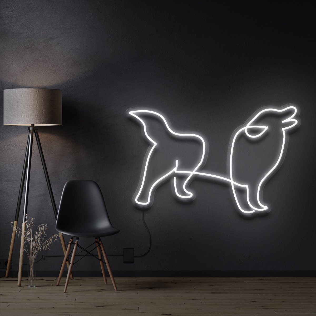 "Border Collie" Pet Neon Sign 60cm / White / Cut to Shape by Neon Icons