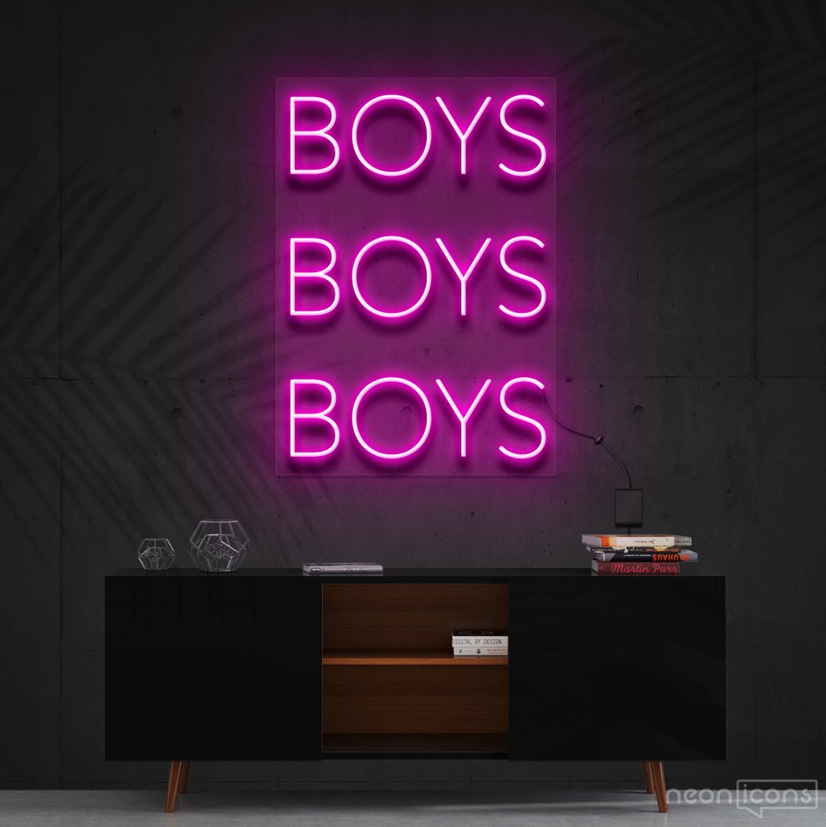 "Boys Boys Boys" Neon Sign 60cm (2ft) / Pink / Cut to Shape by Neon Icons