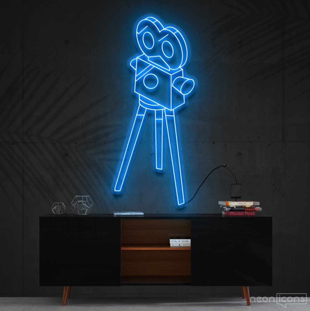 "Camera Roll" Neon Sign 60cm (2ft) / Ice Blue / Cut to Shape by Neon Icons