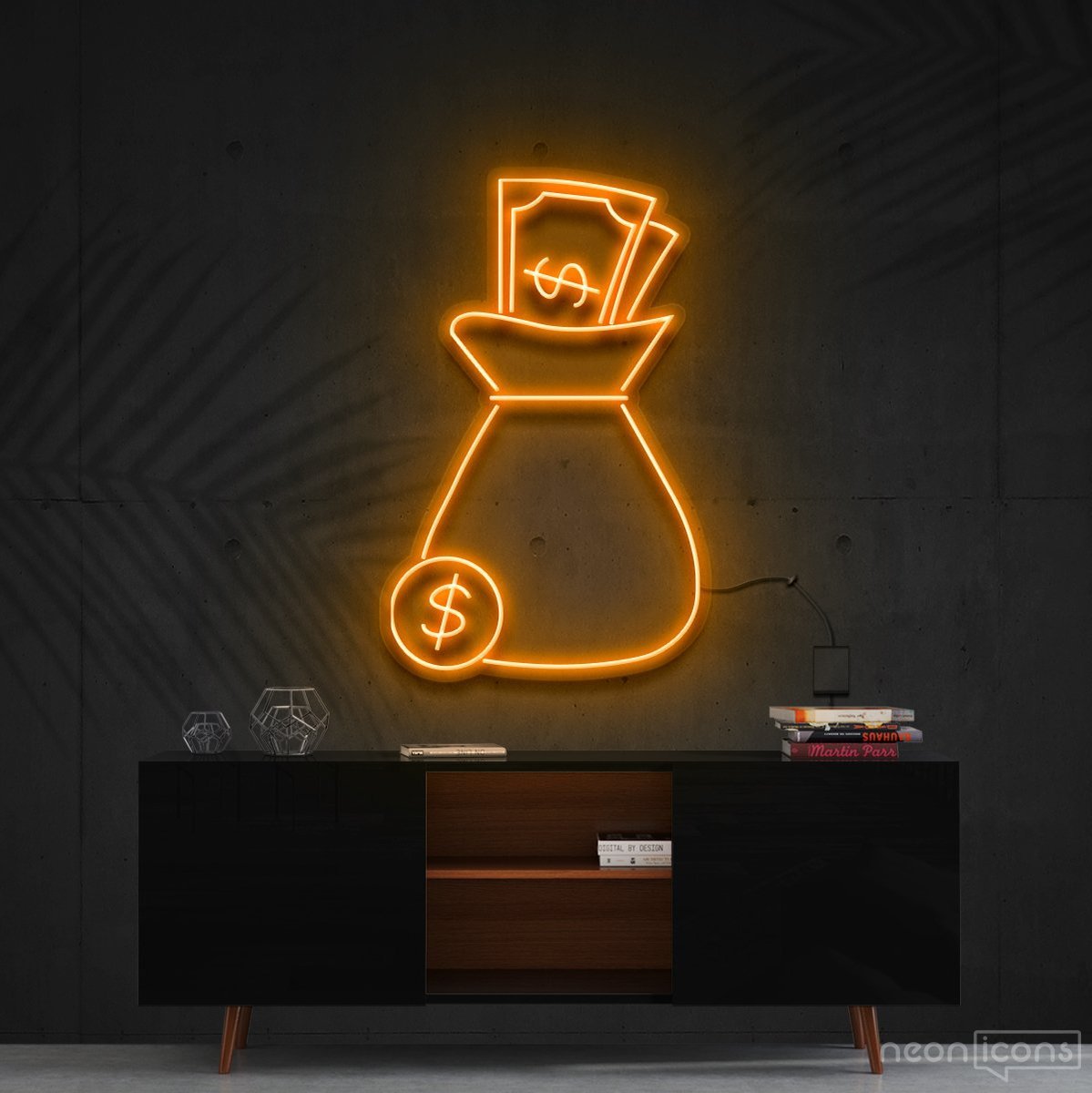 "Cash Bag" Neon Sign 60cm (2ft) / Orange / Cut to Shape by Neon Icons