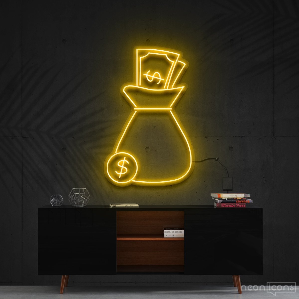 "Cash Bag" Neon Sign 60cm (2ft) / Yellow / Cut to Shape by Neon Icons