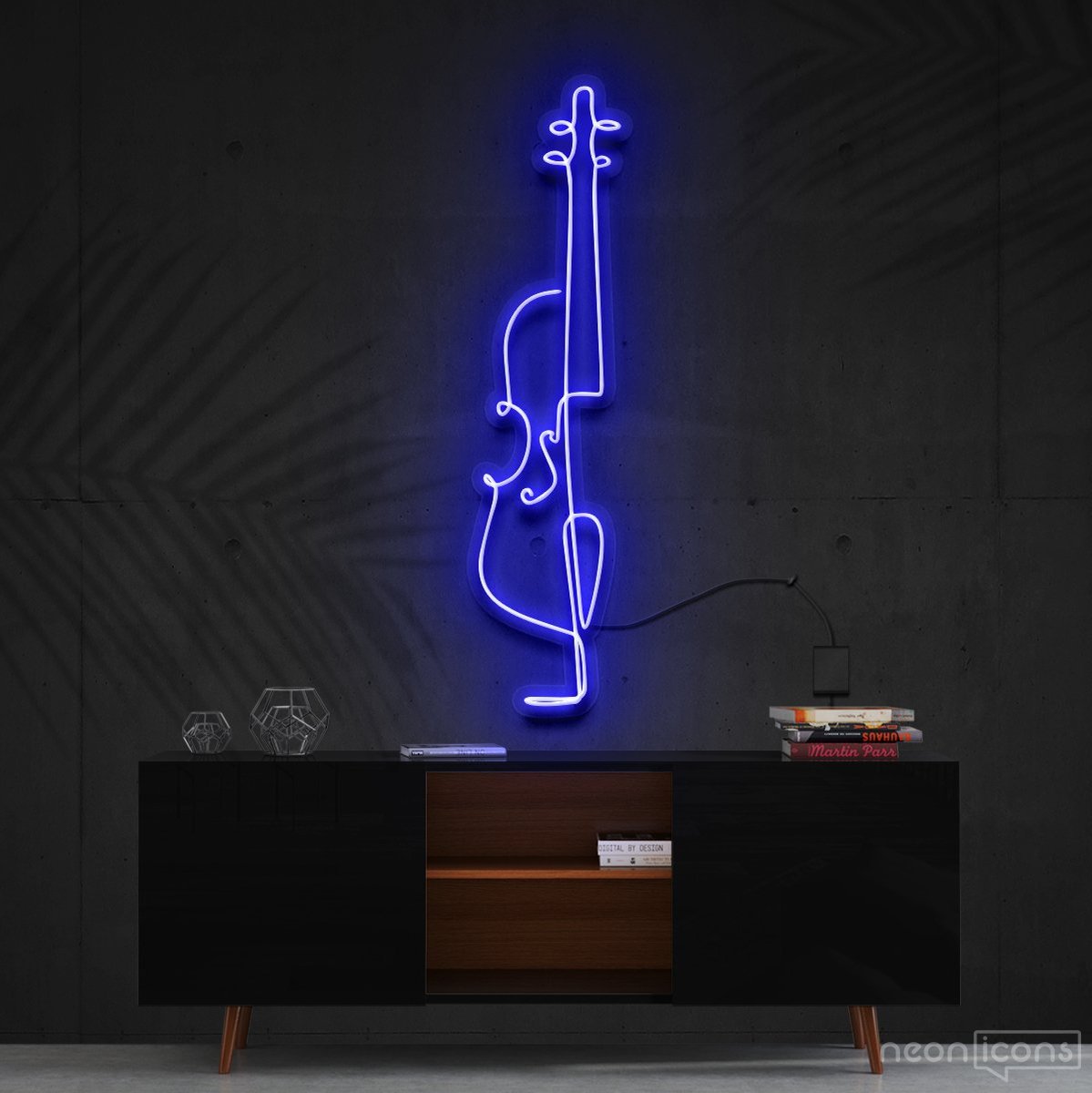 "Cello Line Art" Neon Sign 90cm (3ft) / Blue / Cut to Shape by Neon Icons