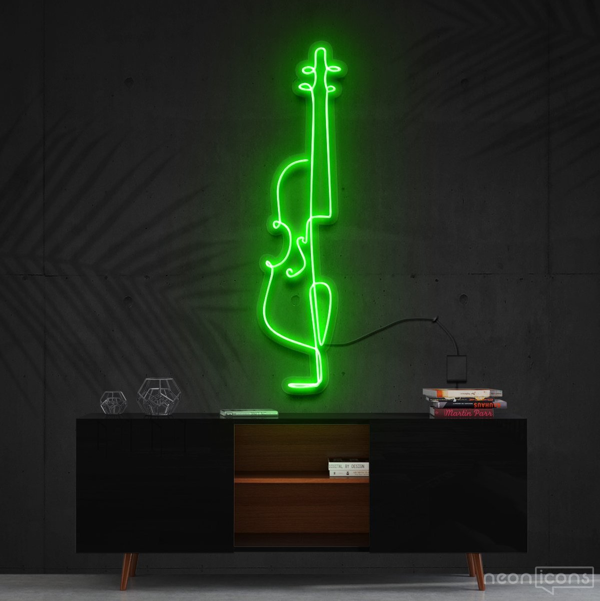 "Cello Line Art" Neon Sign 90cm (3ft) / Green / Cut to Shape by Neon Icons