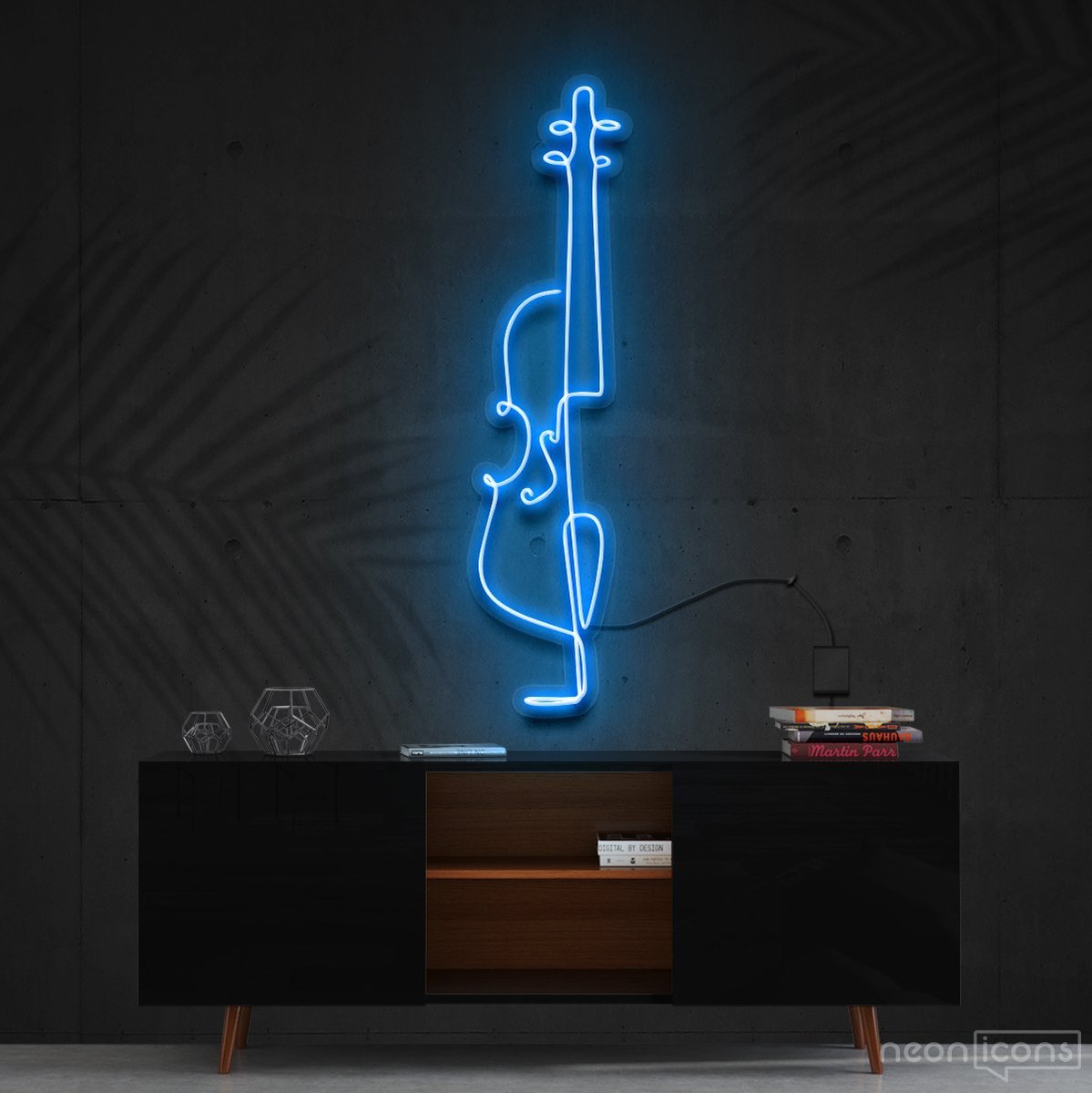 "Cello Line Art" Neon Sign 90cm (3ft) / Ice Blue / Cut to Shape by Neon Icons