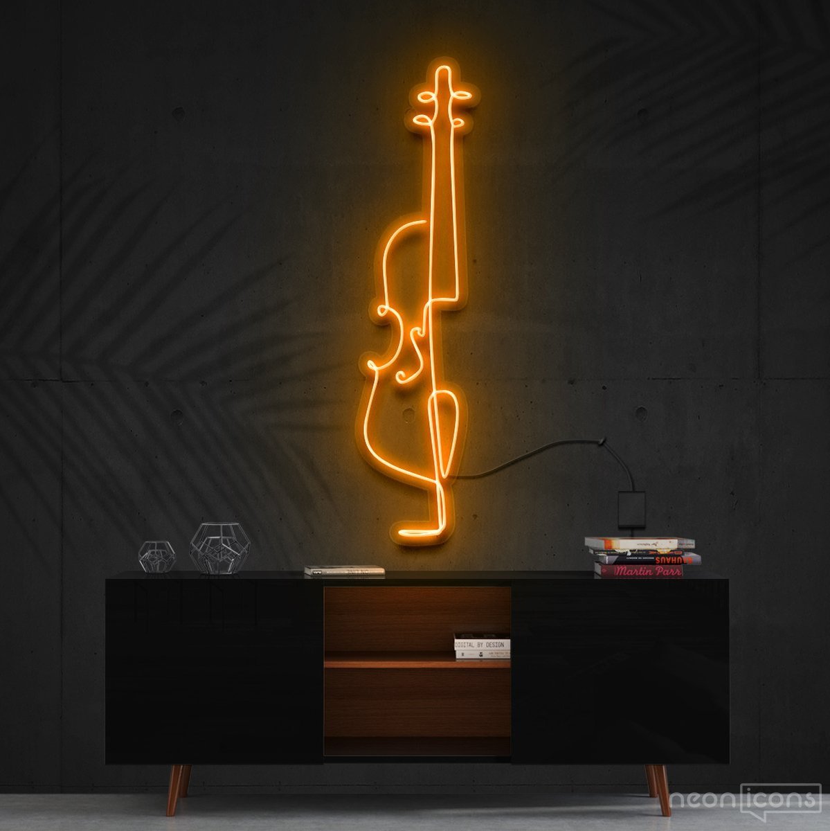 "Cello Line Art" Neon Sign 90cm (3ft) / Orange / Cut to Shape by Neon Icons