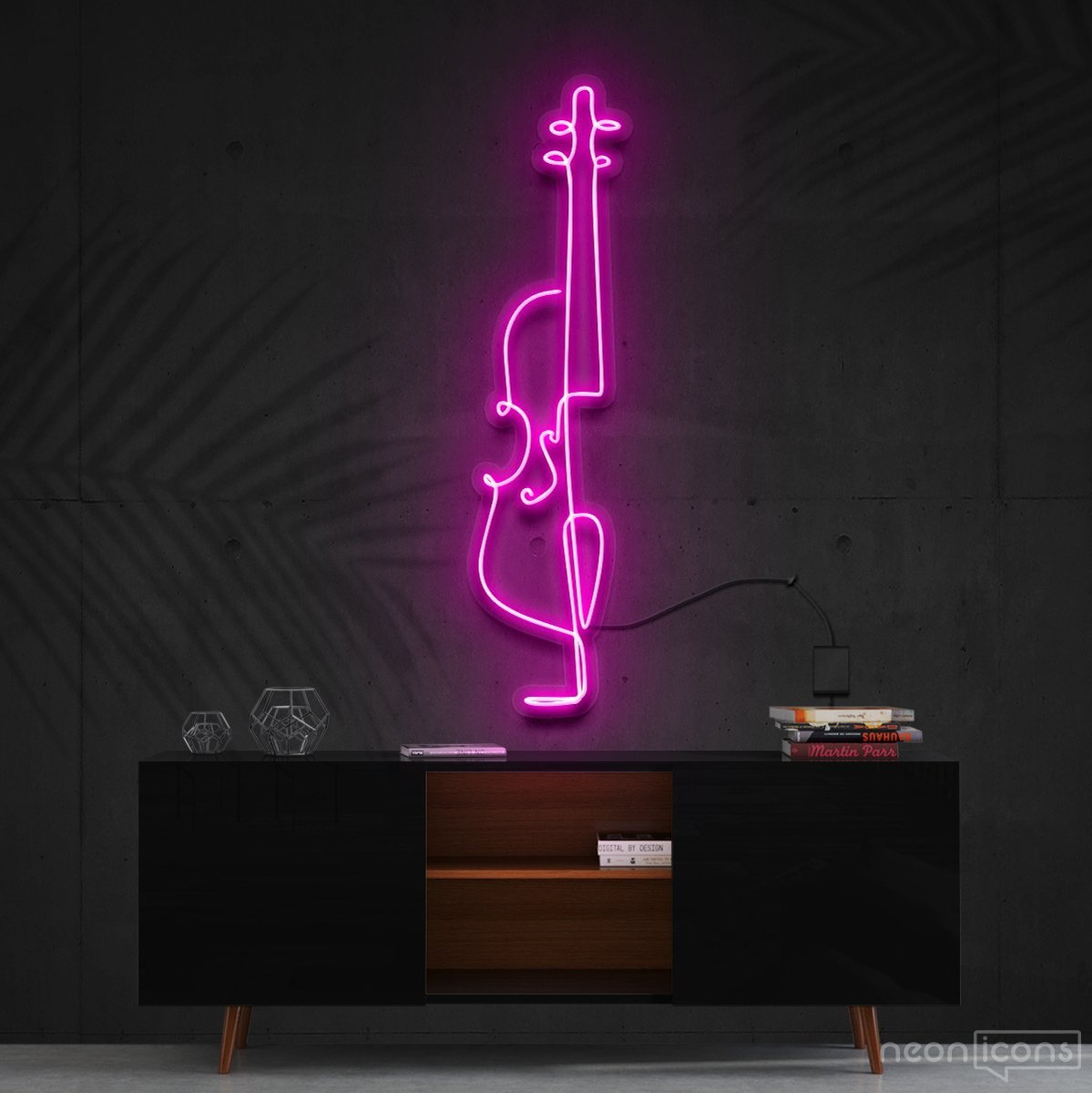 "Cello Line Art" Neon Sign 90cm (3ft) / Pink / Cut to Shape by Neon Icons