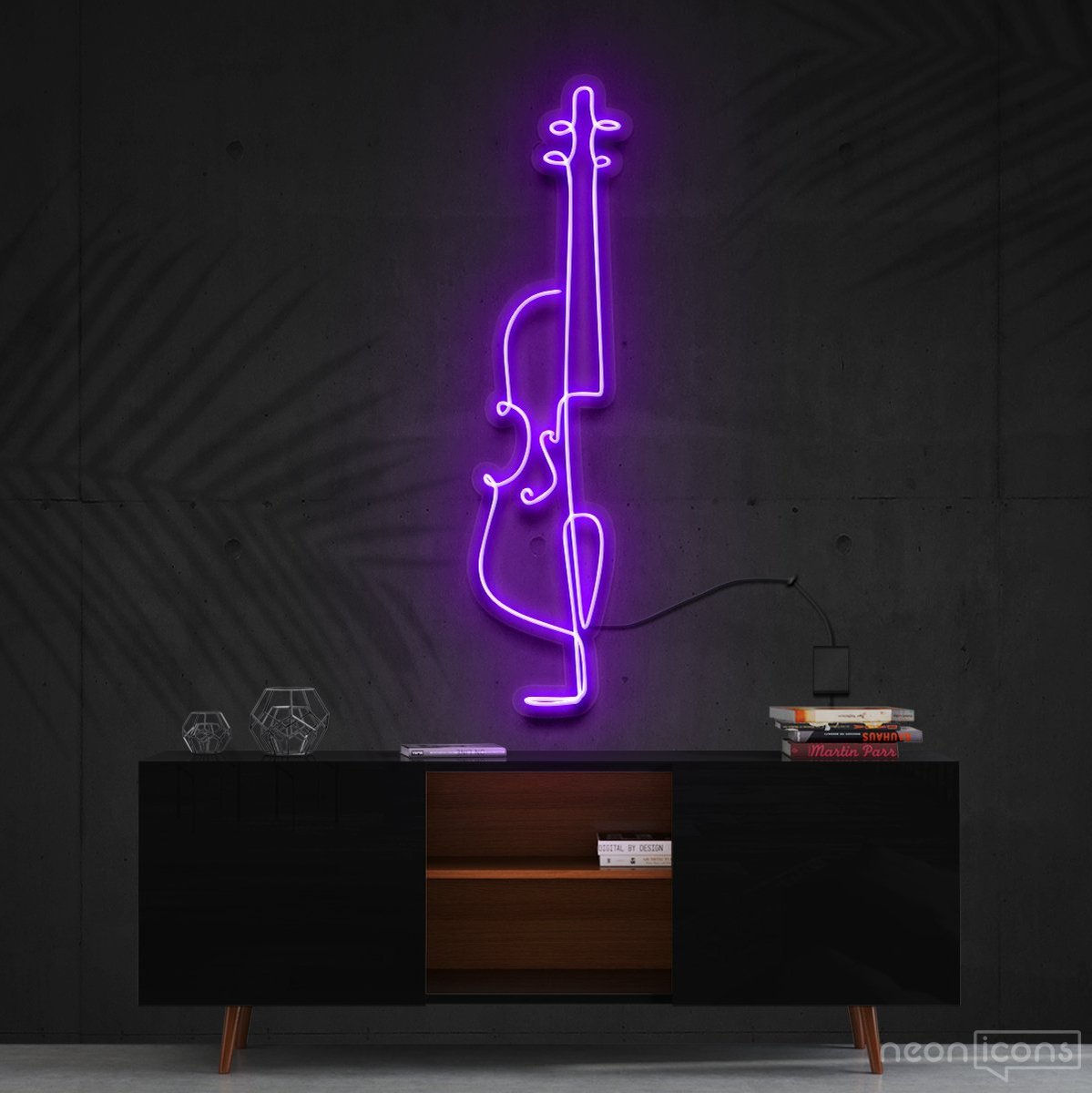 "Cello Line Art" Neon Sign 90cm (3ft) / Purple / Cut to Shape by Neon Icons