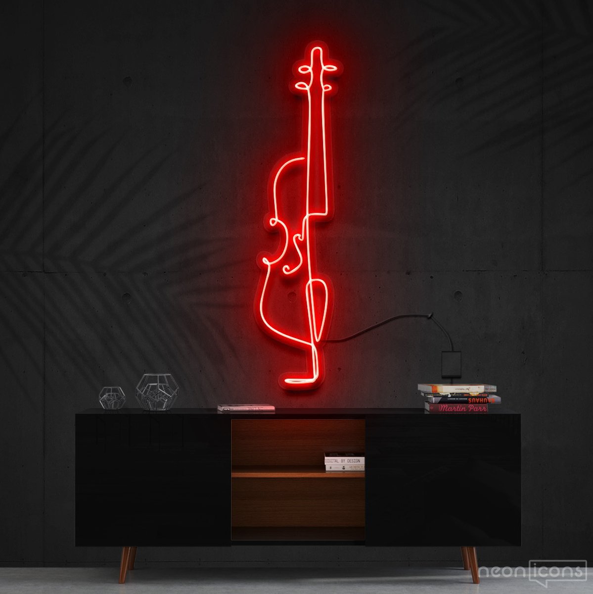 "Cello Line Art" Neon Sign 90cm (3ft) / Red / Cut to Shape by Neon Icons