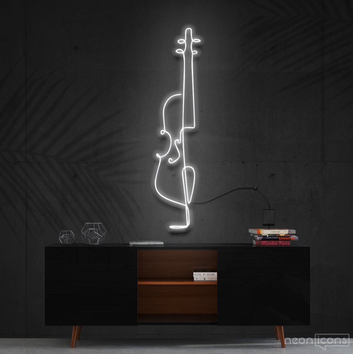"Cello Line Art" Neon Sign 90cm (3ft) / White / Cut to Shape by Neon Icons