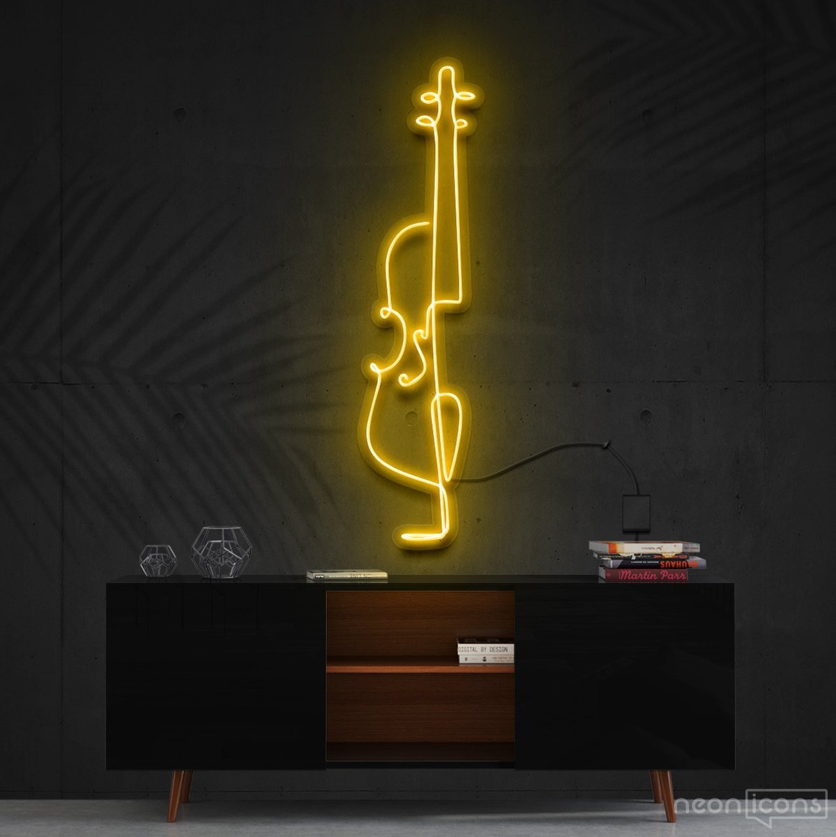 "Cello Line Art" Neon Sign 90cm (3ft) / Yellow / Cut to Shape by Neon Icons