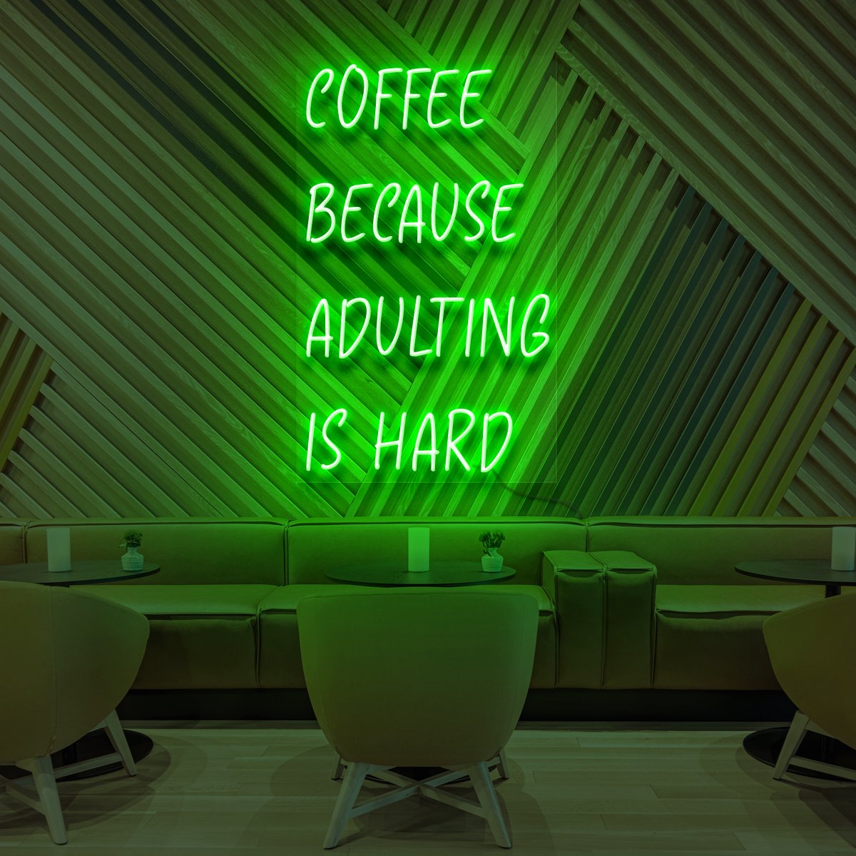 "Coffee, Because Adulting is Hard" Neon Sign for Cafés 60cm (2ft) / Green / LED Neon by Neon Icons