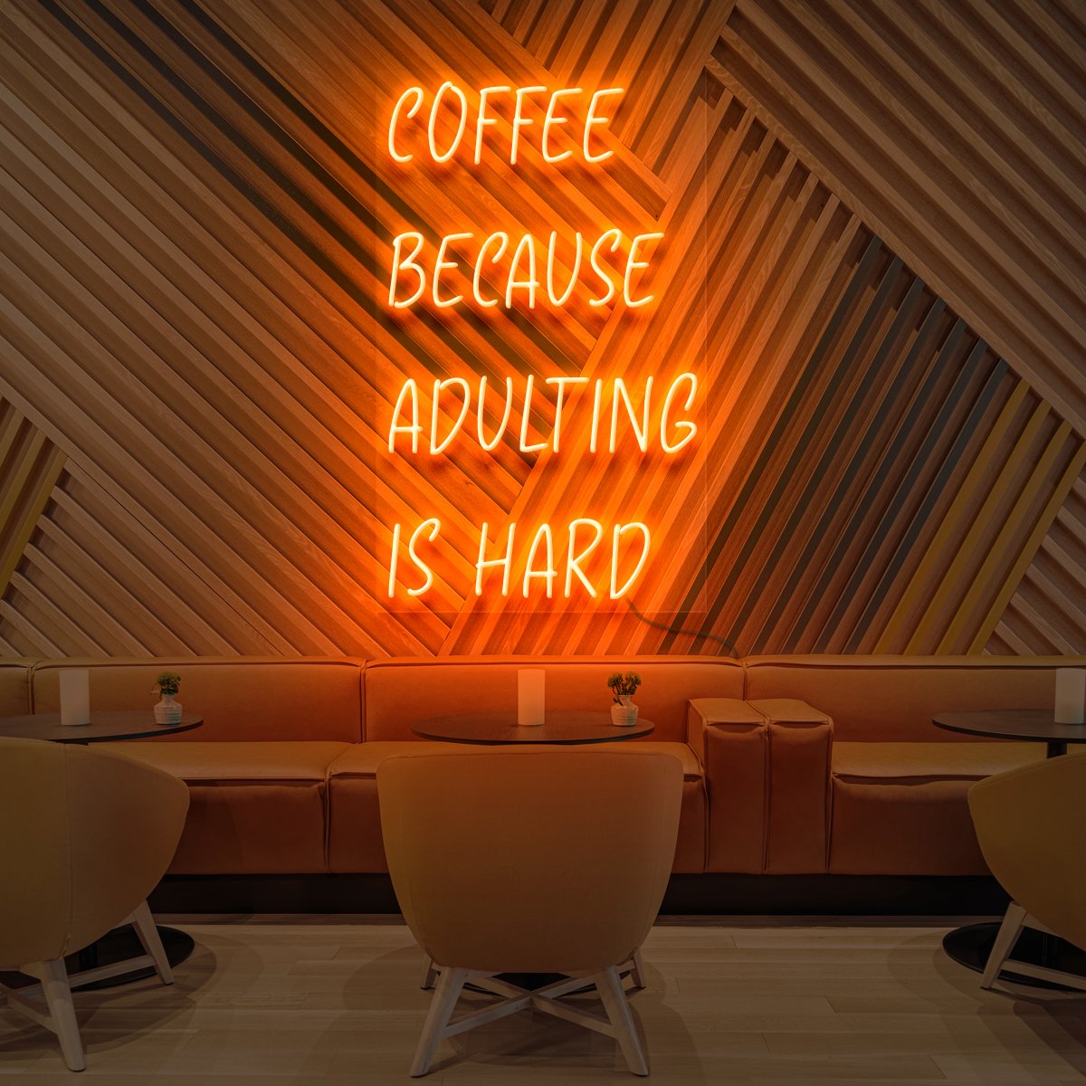 "Coffee, Because Adulting is Hard" Neon Sign for Cafés 60cm (2ft) / Orange / LED Neon by Neon Icons